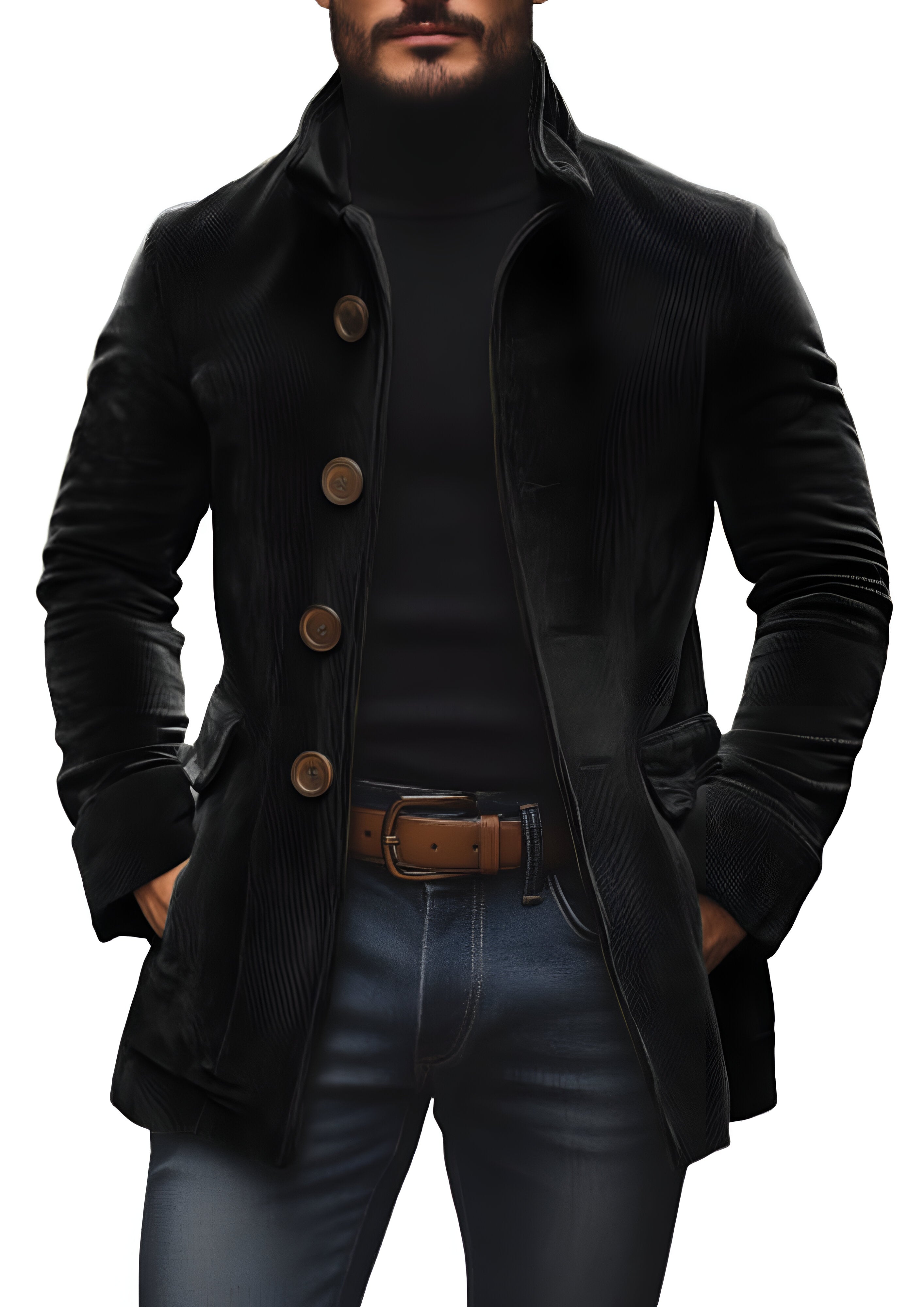 Vintage Corduroy Slim Short Coat | Men's Stand Collar