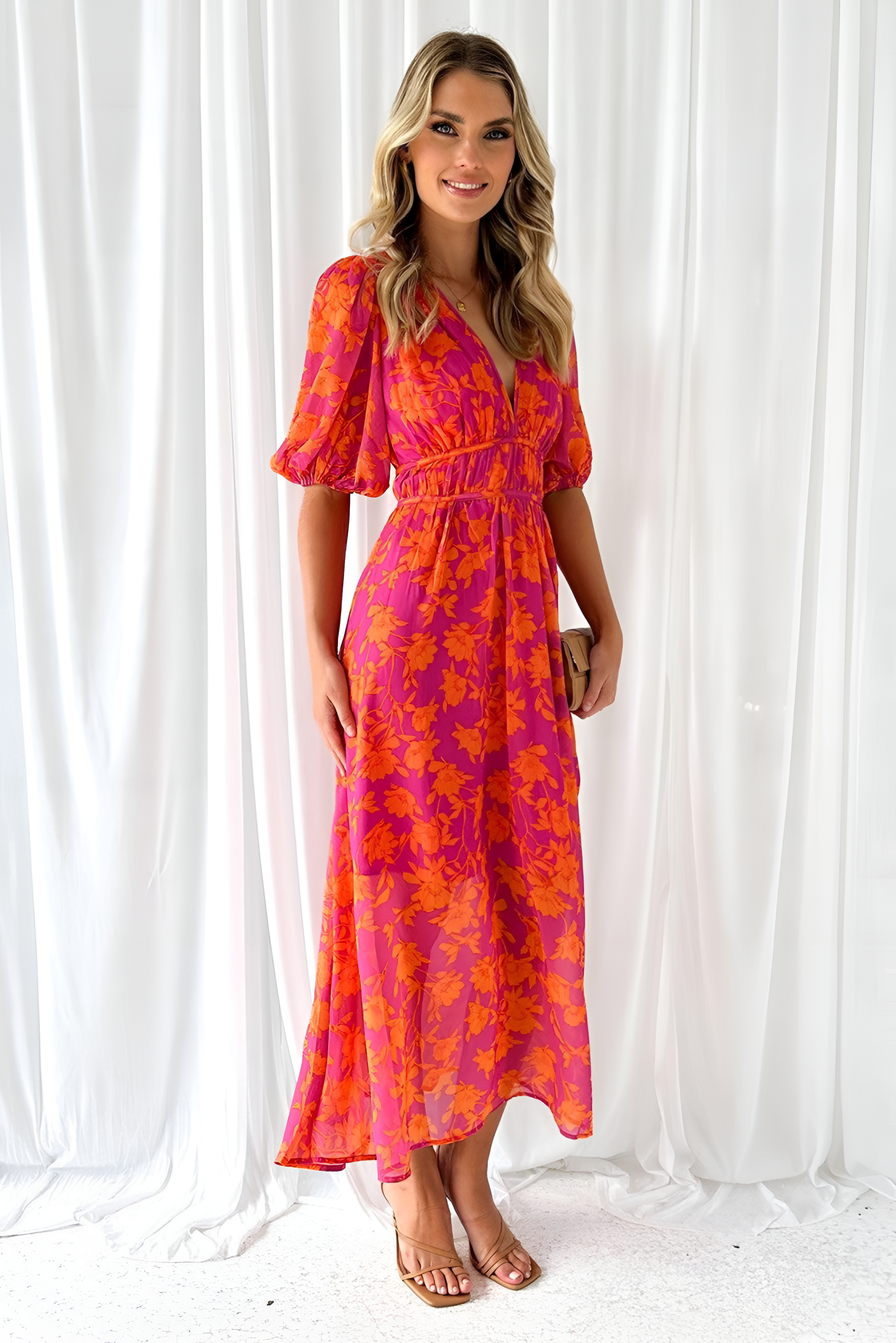 Floral Midi Dress | Women's Summer Puff Sleeves