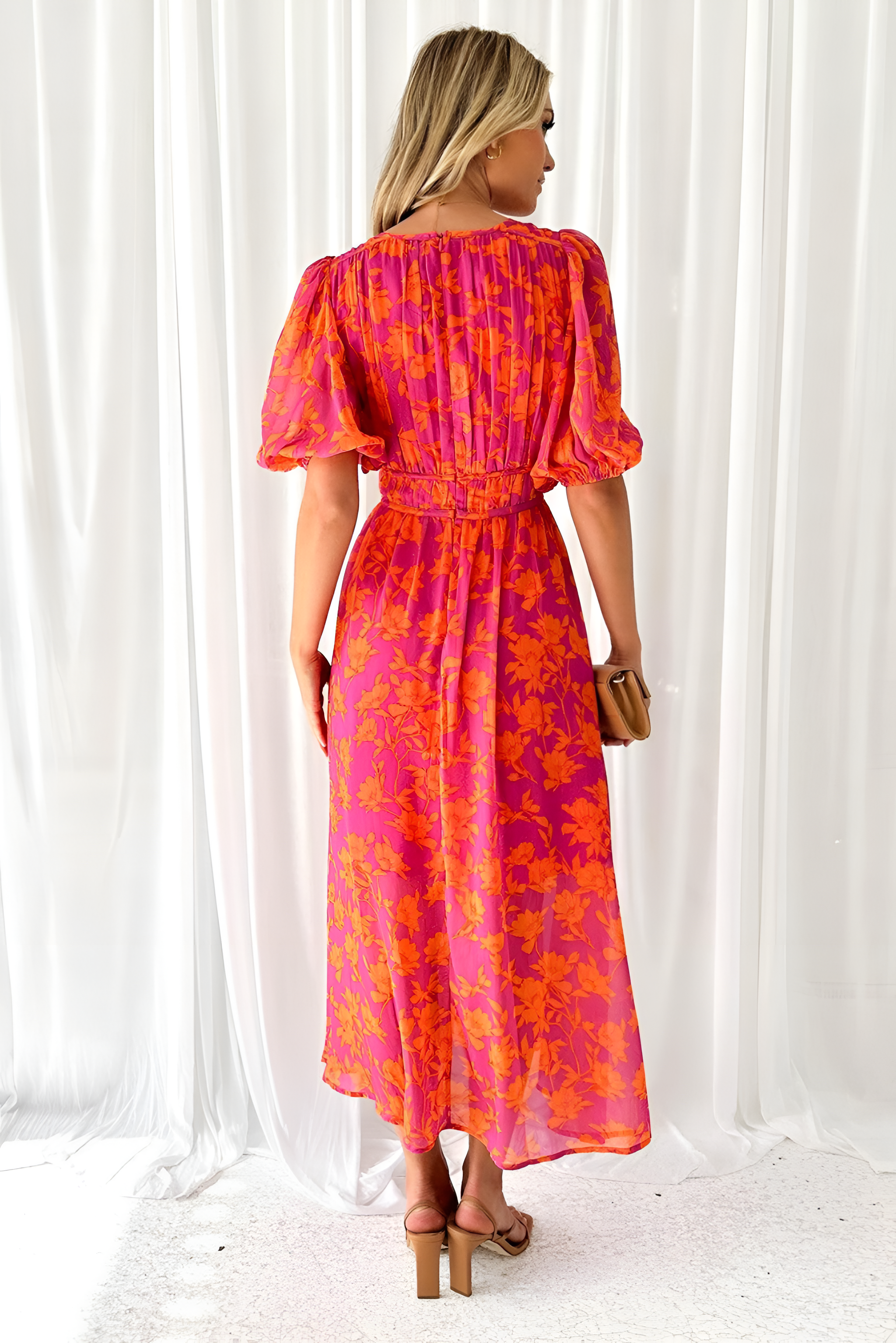 Floral Midi Dress | Women's Summer Puff Sleeves