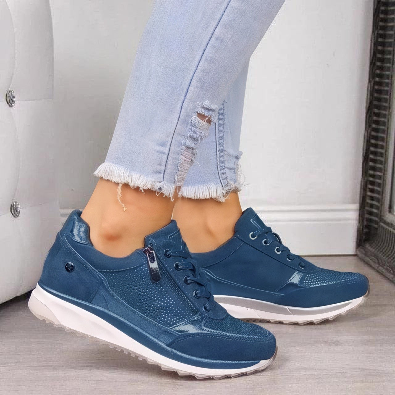 Women's Sparkly Lace-Up Sneakers | Wedge