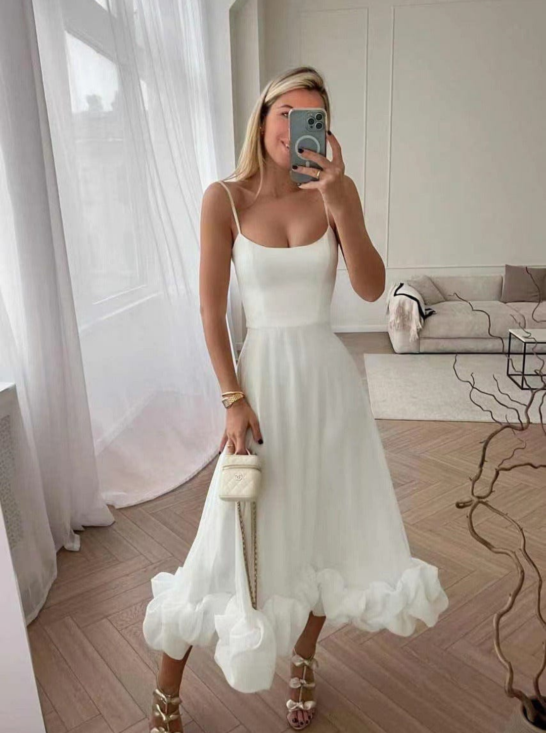 Women's Summer Formal Dress | Thin Strap and Ruffled Hem