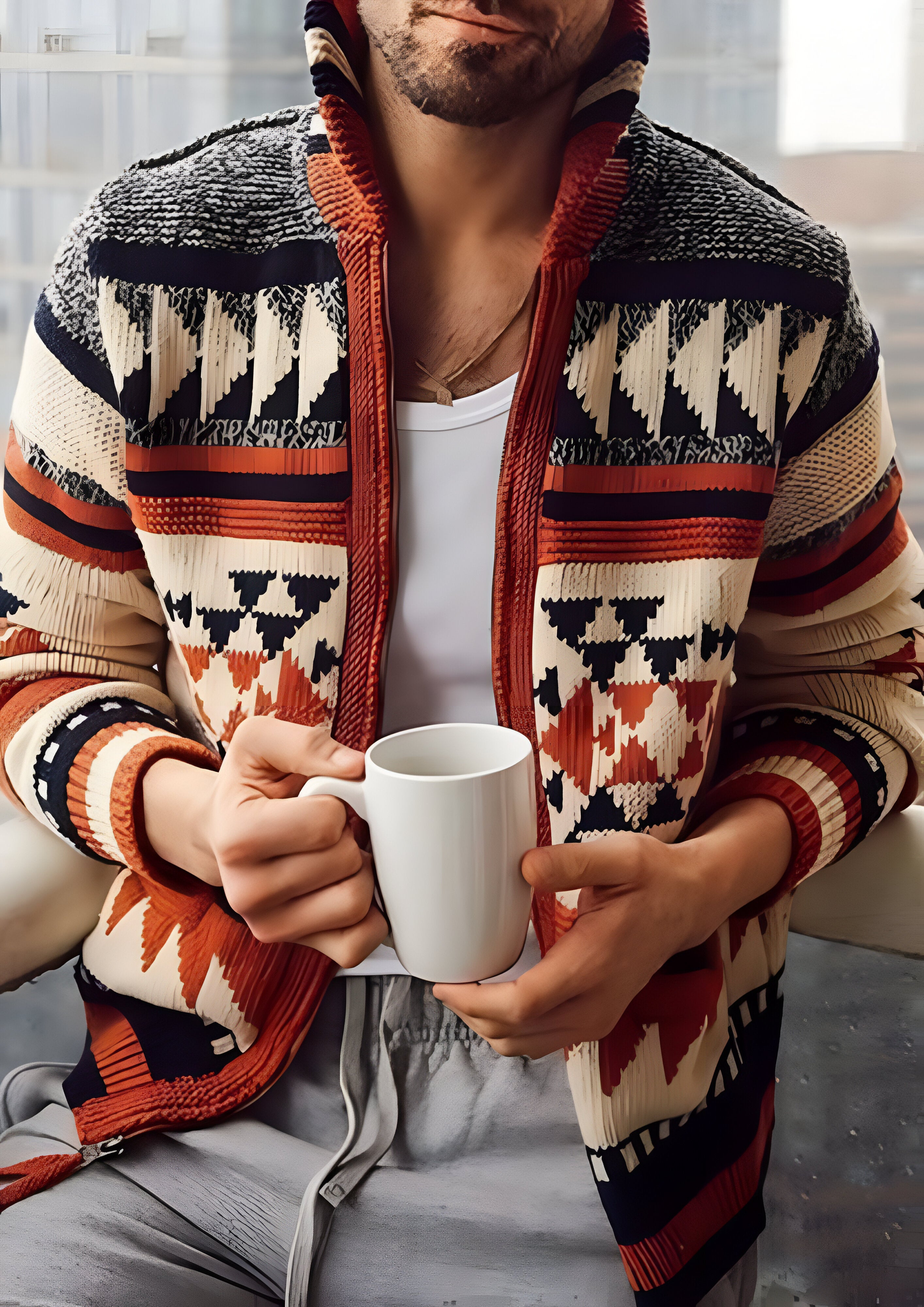 Zip Hoodie Cardigan| Men's Aztec Pattern