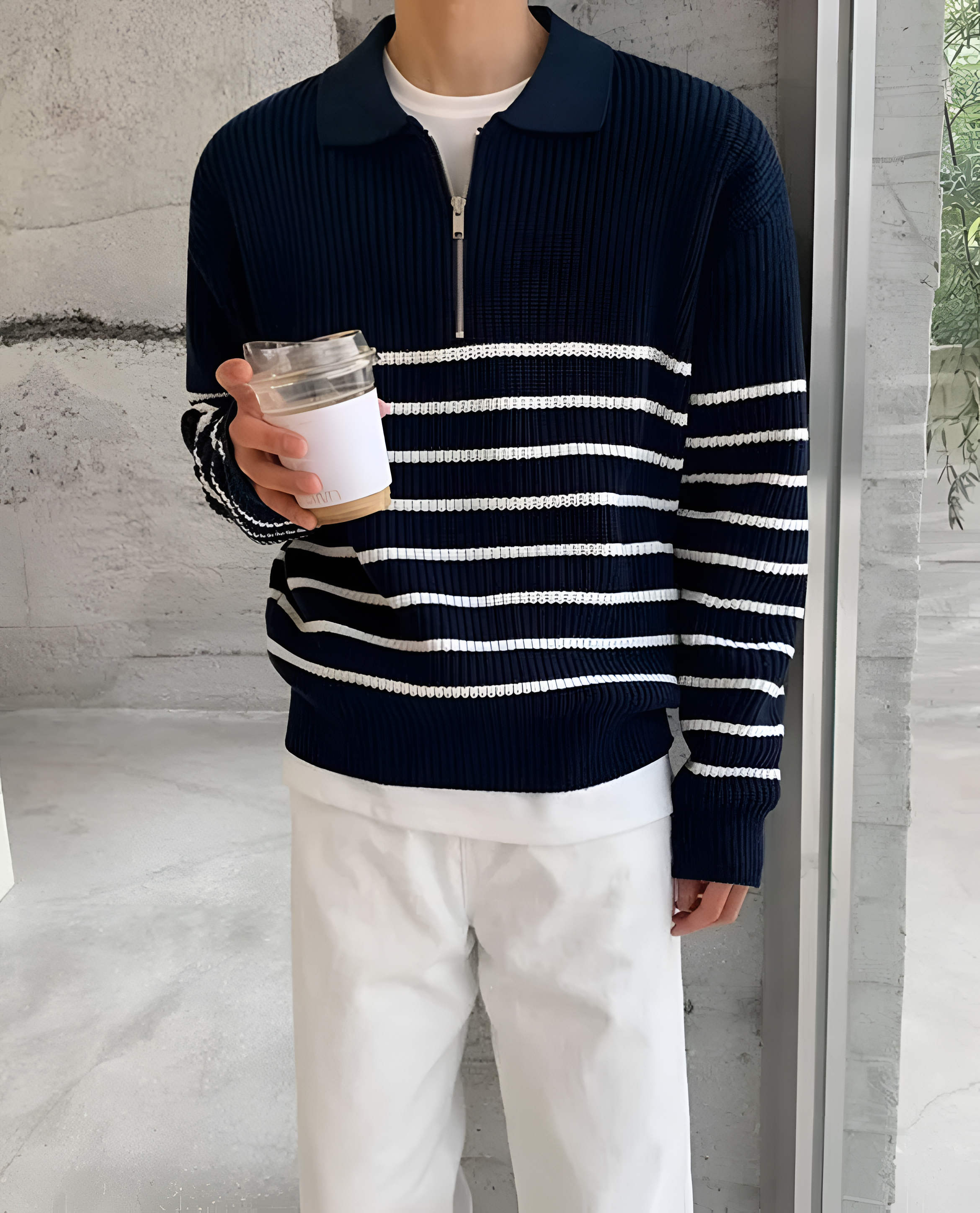 Quarter Zip Jumper | Men's Winter Stripe Knit