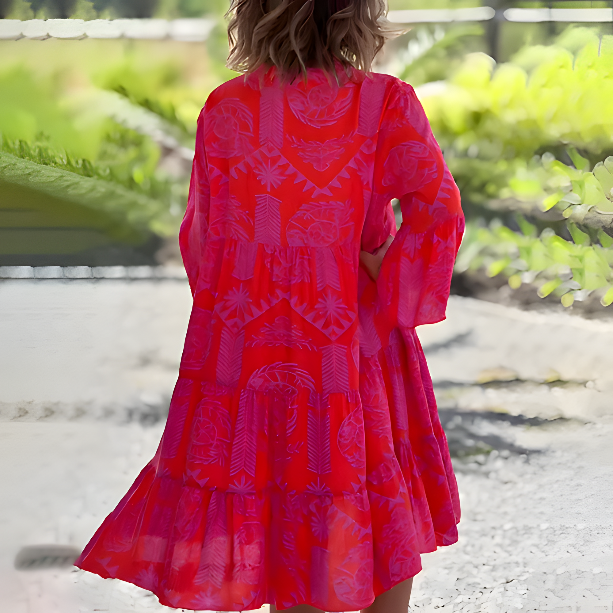 Women's Stylish Vibrant Red Patterned Dress | Summer