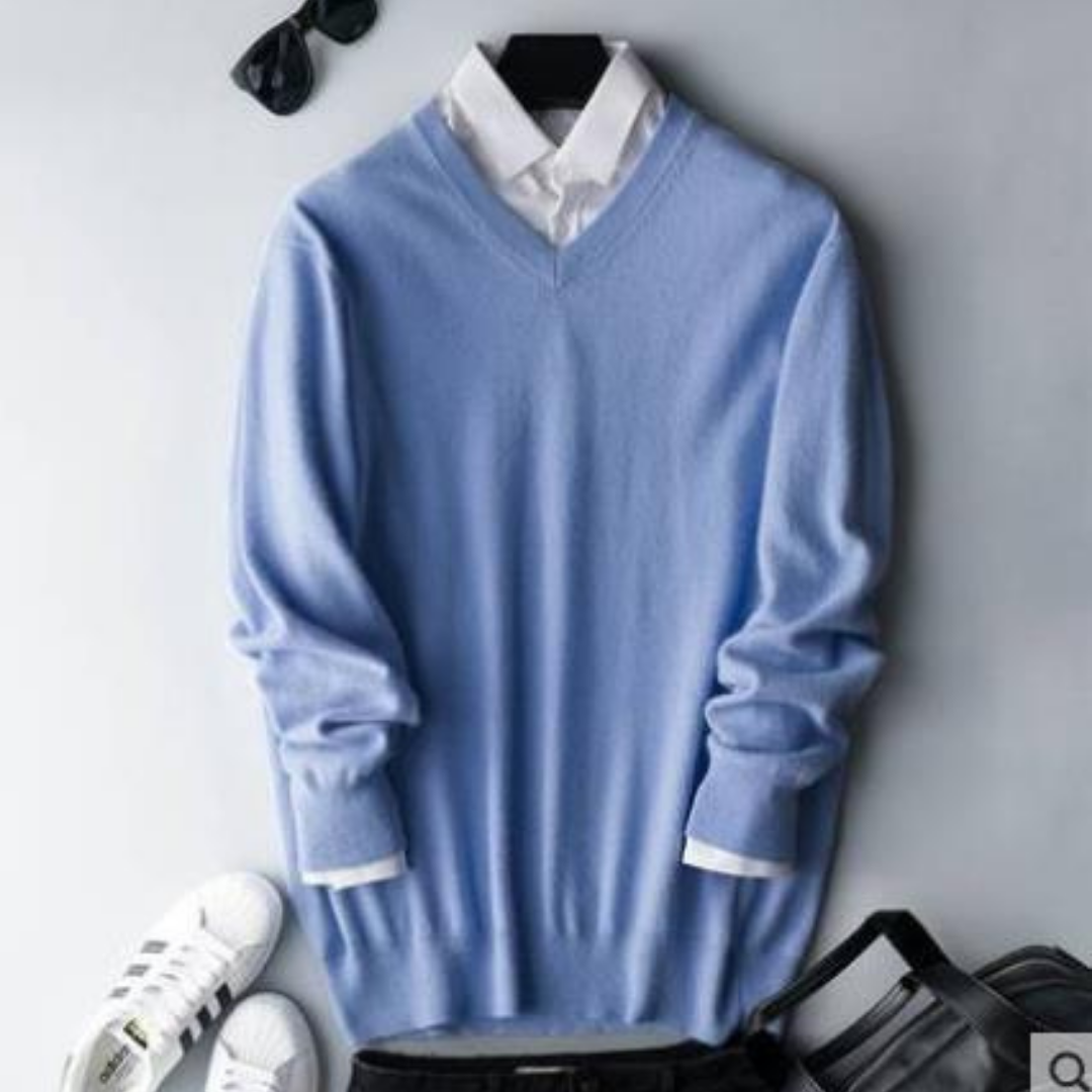 V-Neck Jumper | Men Plain Minimal Knit