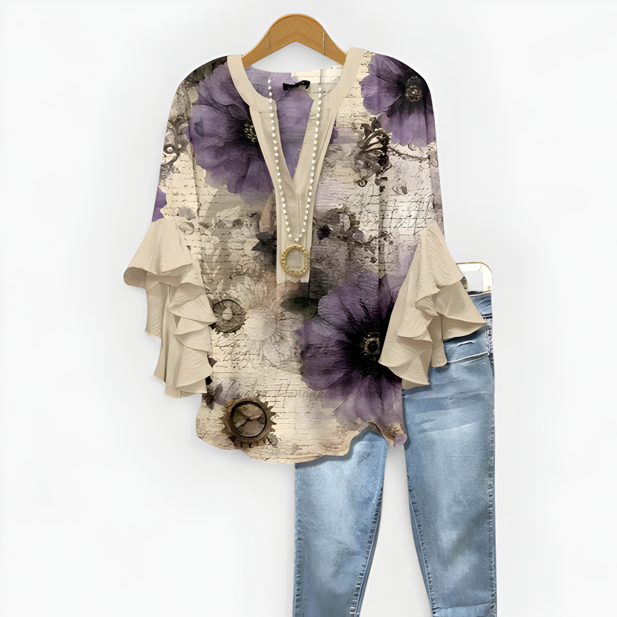 Women's Floral Print Ruffle Sleeve Blouse | Summer