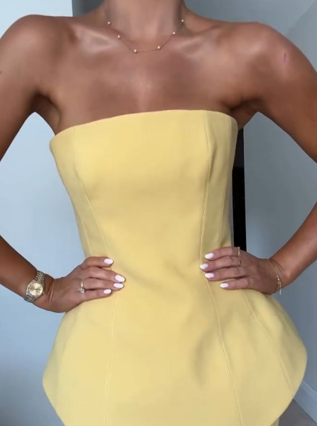 Women's Strapless Peplum Set | Structured Yellow Maxi Evening Loungewear