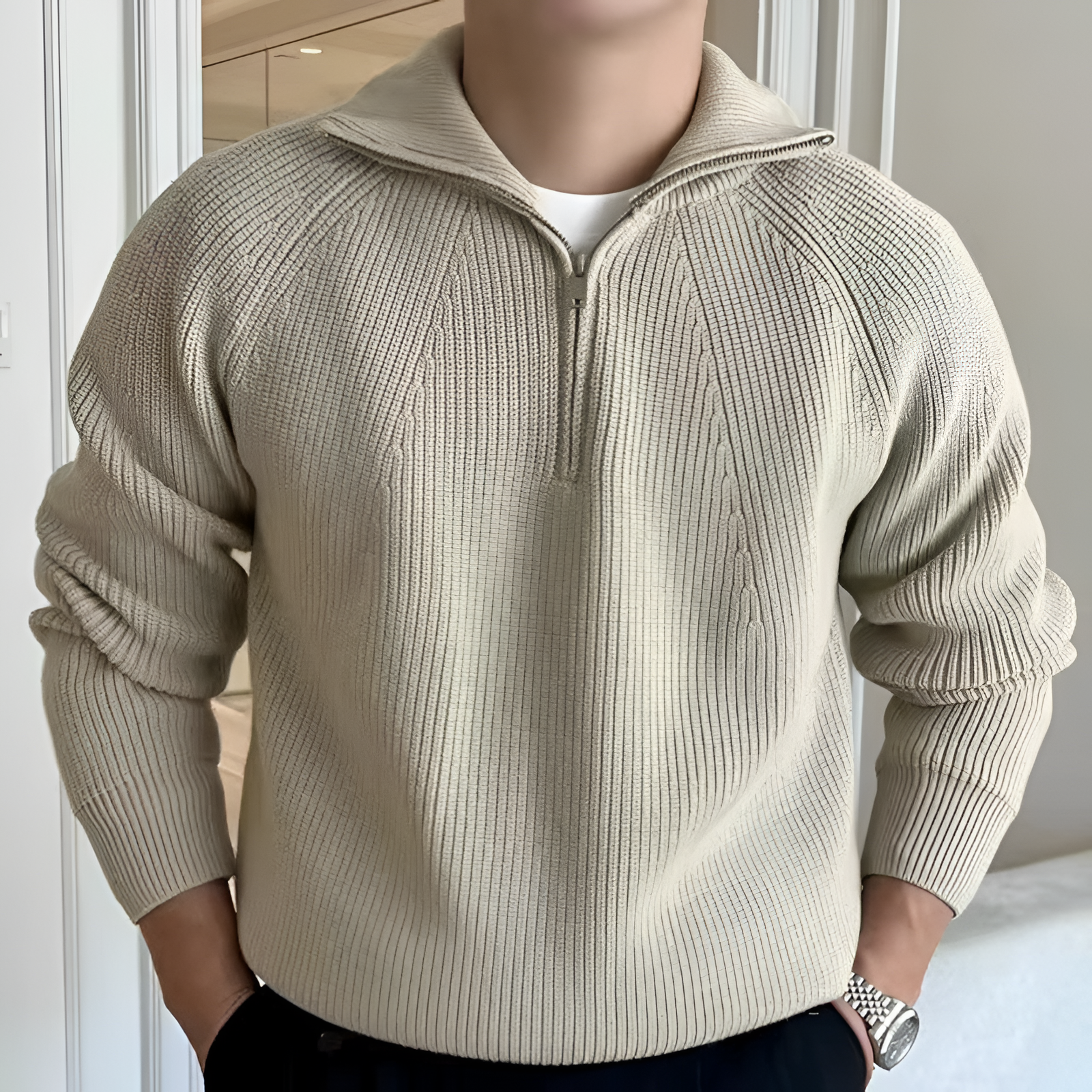 Quarter Zip Jumper | Men's Winter Ribbed Knit
