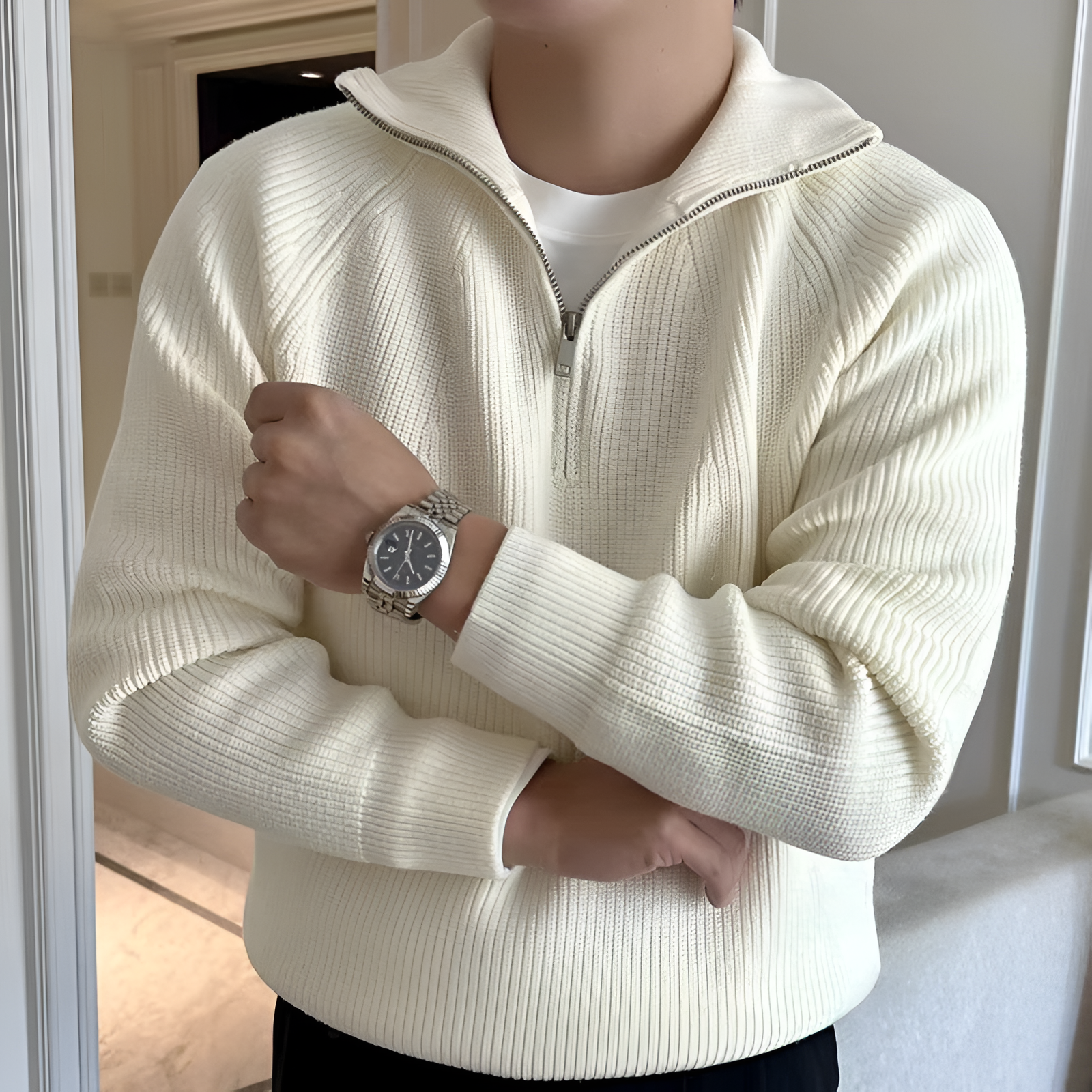 Quarter Zip Jumper | Men's Winter Ribbed Knit
