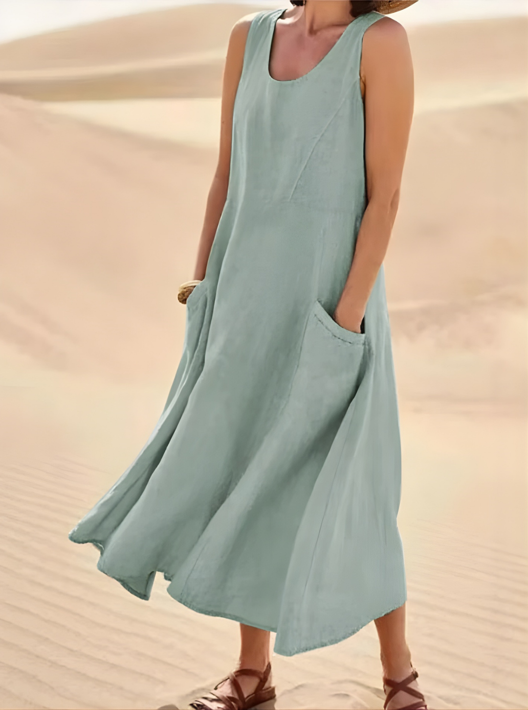 Women’s Summer Sleeveless Midi Dress | Pocket Detail