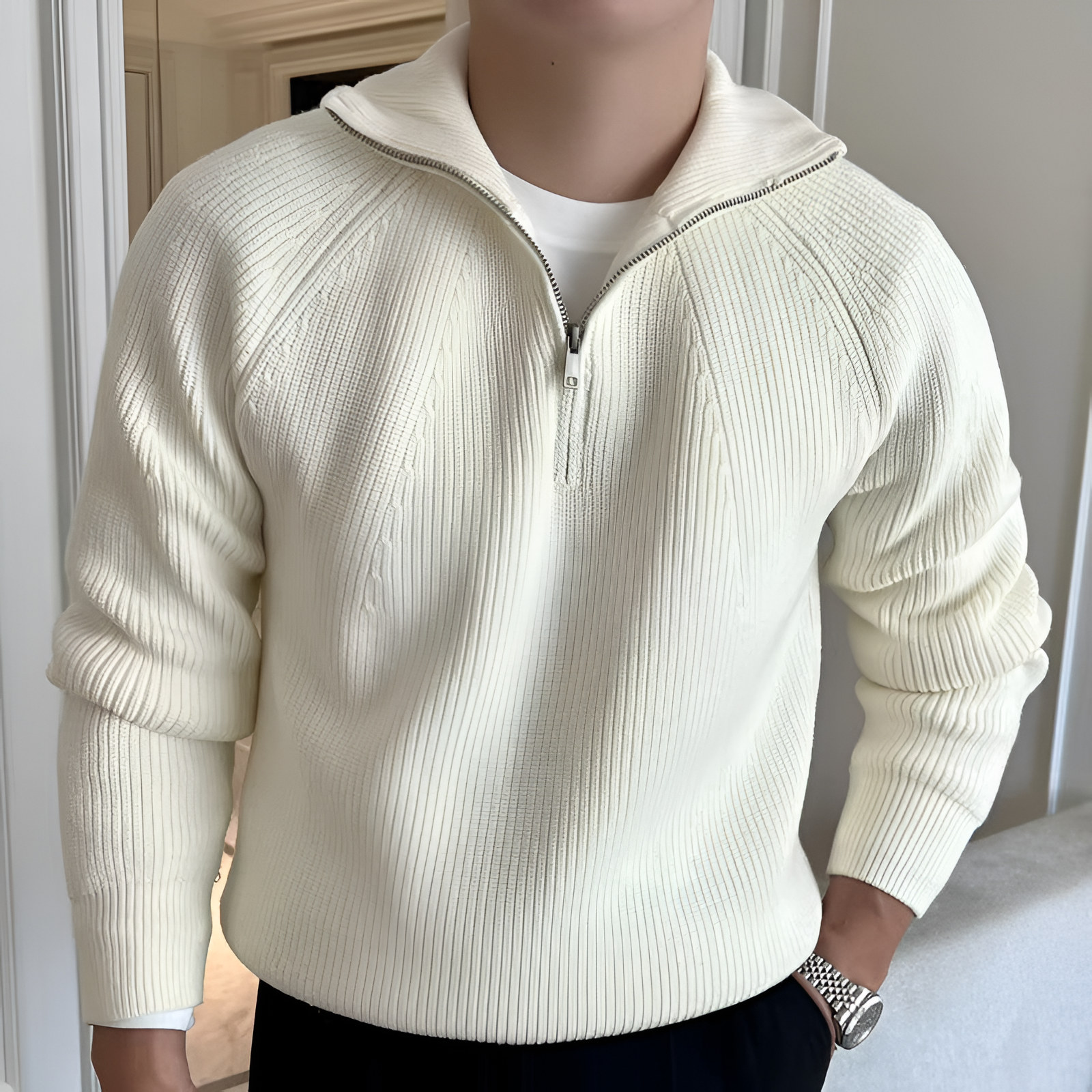 Quarter Zip Jumper | Men's Winter Ribbed Knit