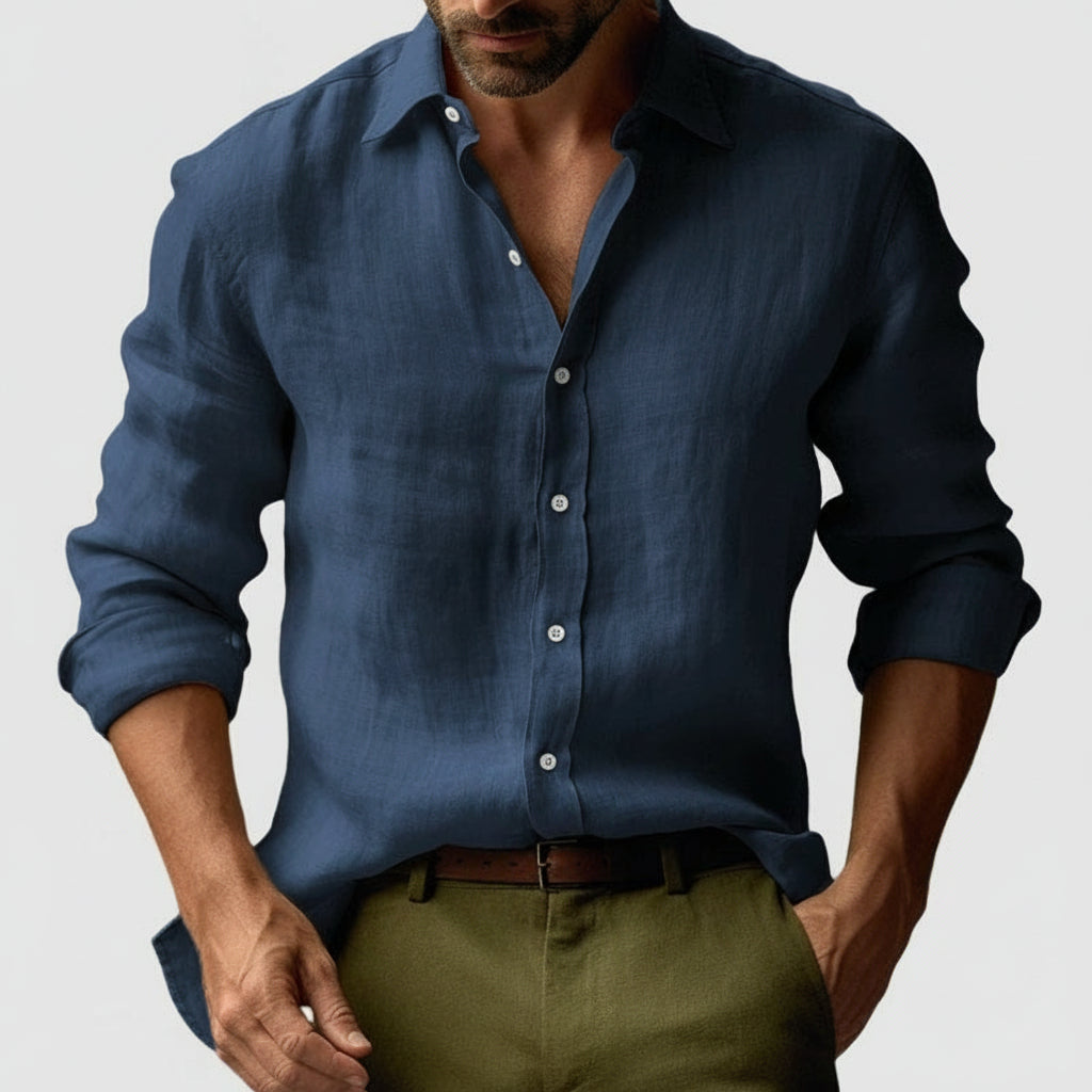 Men’s Linen Vintage Button-Up Shirt – Lightweight Smart-Casual Essential