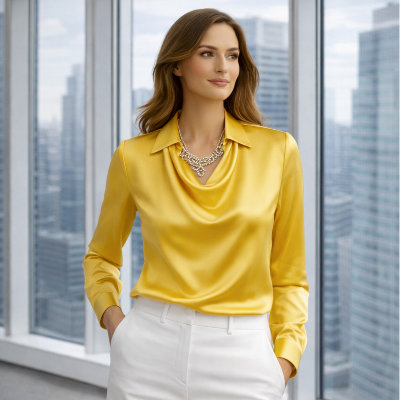 Women’s Draped Neck Blouse | Long Sleeve