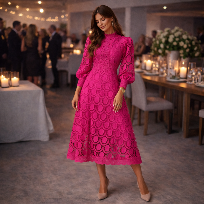 Women’s Puffed Sleeve Formal Dress | Midi