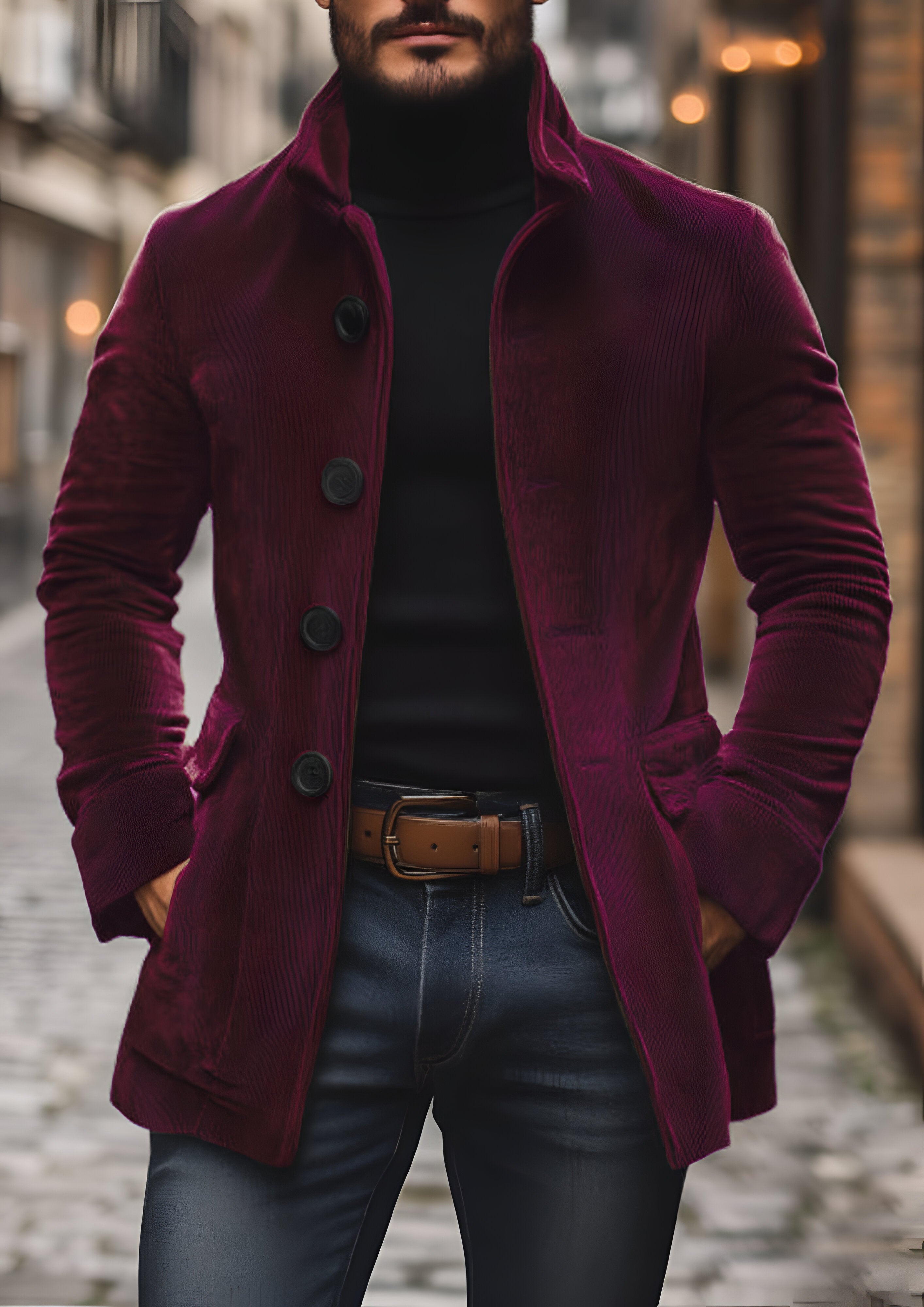 Vintage Corduroy Slim Short Coat | Men's Stand Collar