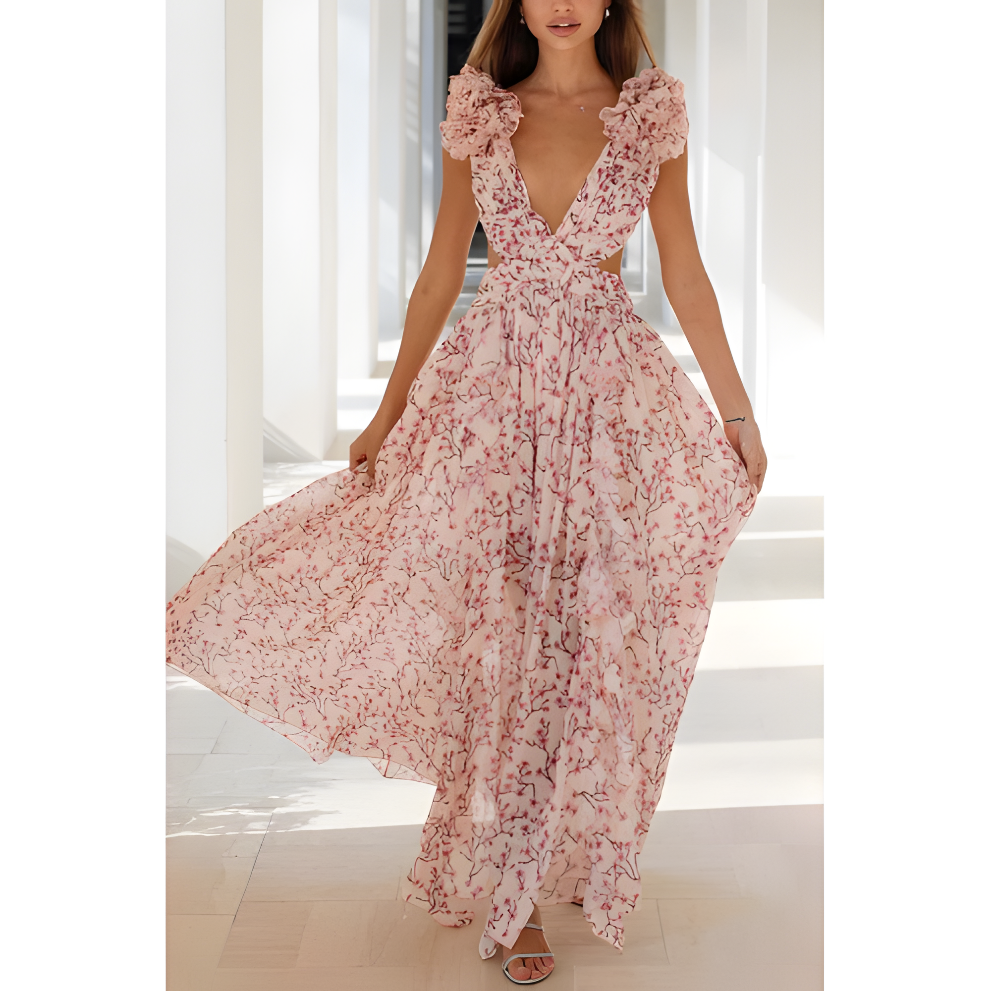 Women's Floral Criss-cross Dress with Ruffles | Summer