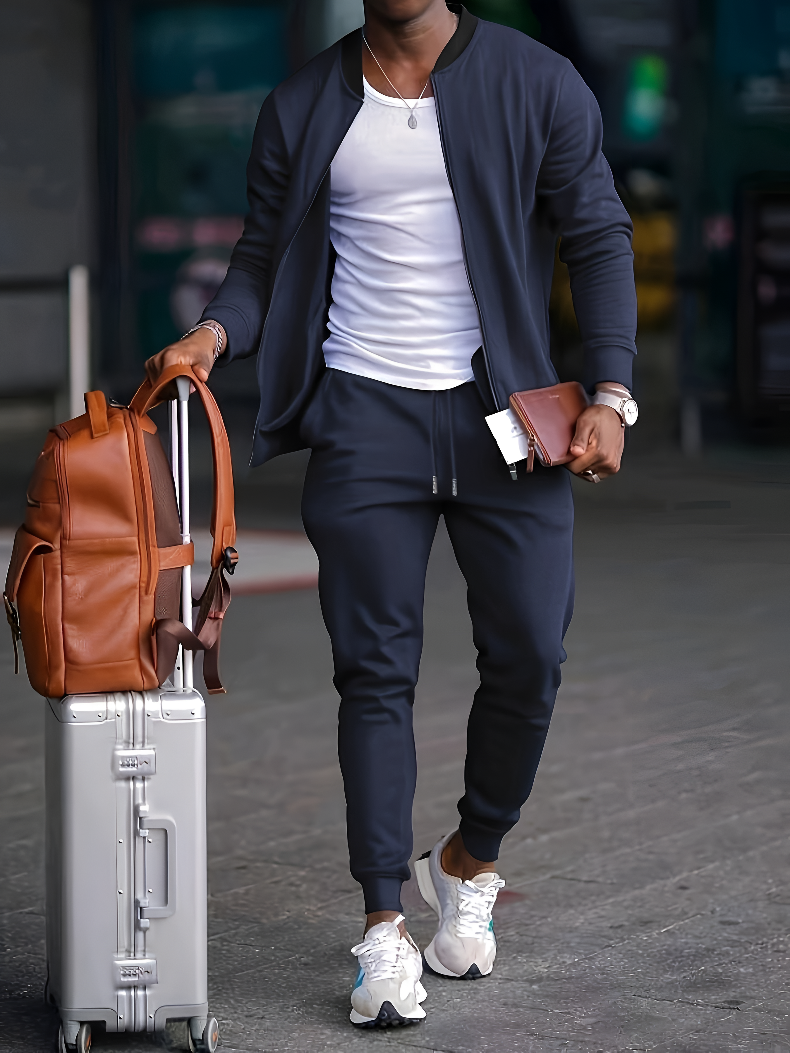 Sporty Tracksuit Set | Men's Full-Zip Jacket Drawstring Trousers