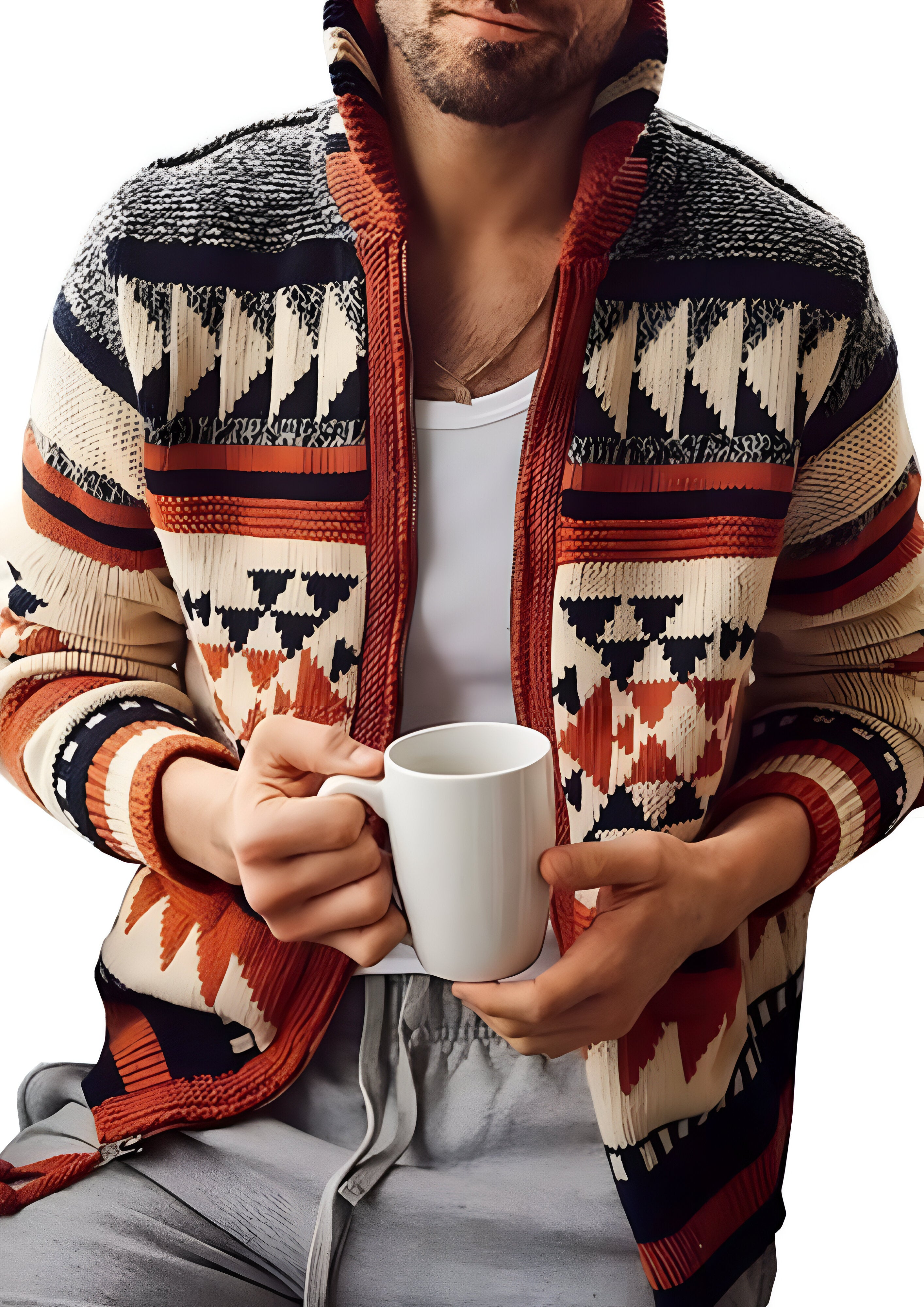 Zip Hoodie Cardigan| Men's Aztec Pattern