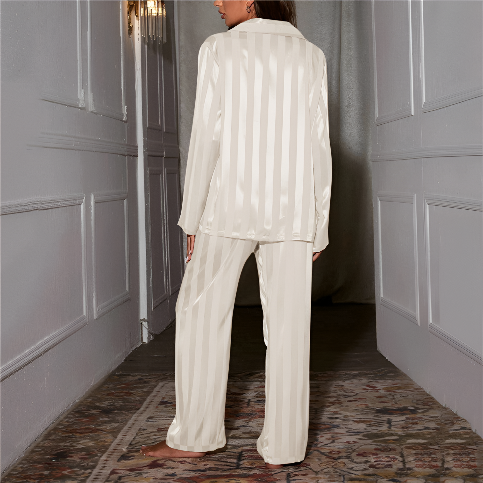 Stripe Pajama Set | Women's Evening Long Sleeve Button Up
