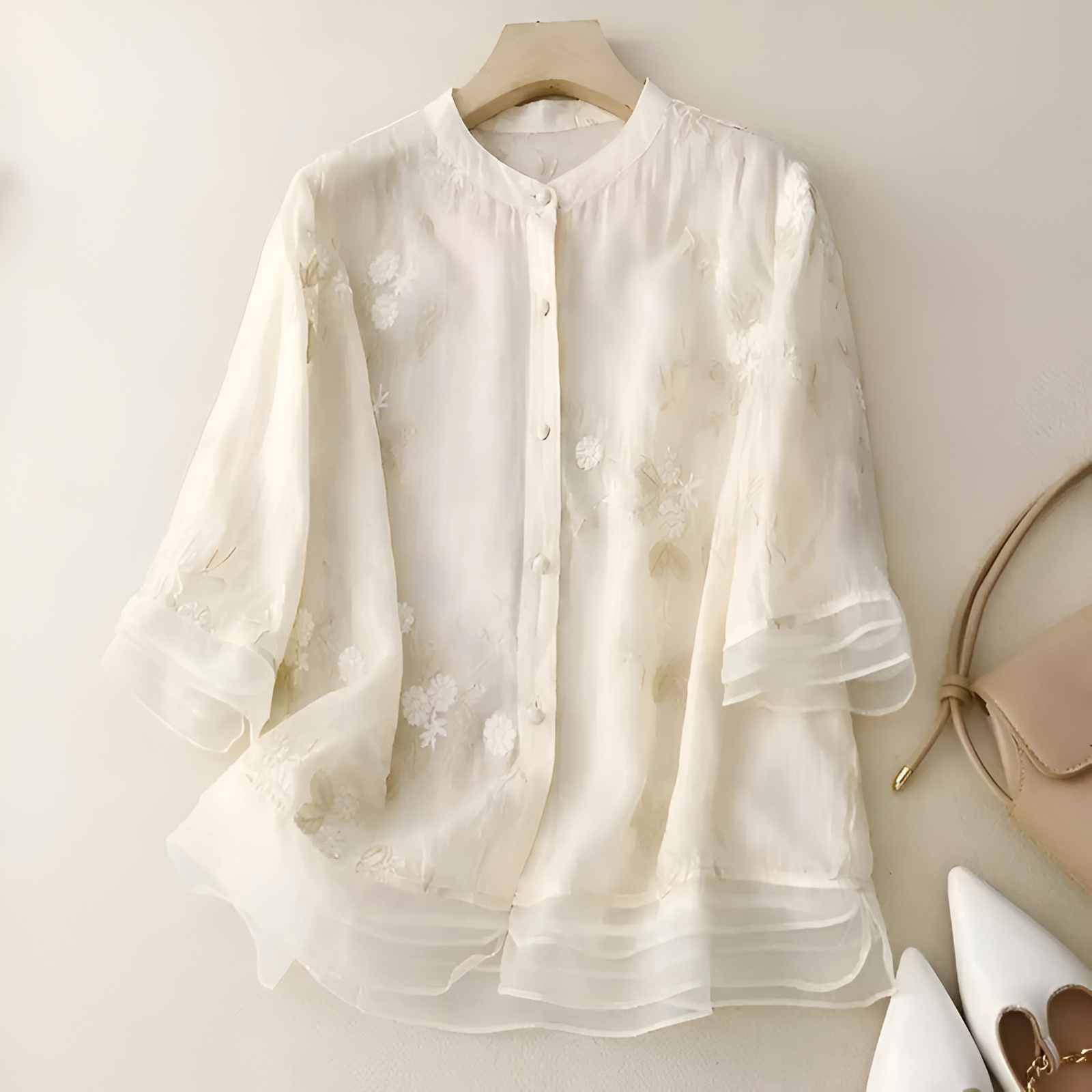 Women's Floral Blouse | Embroidered Flowers Casual