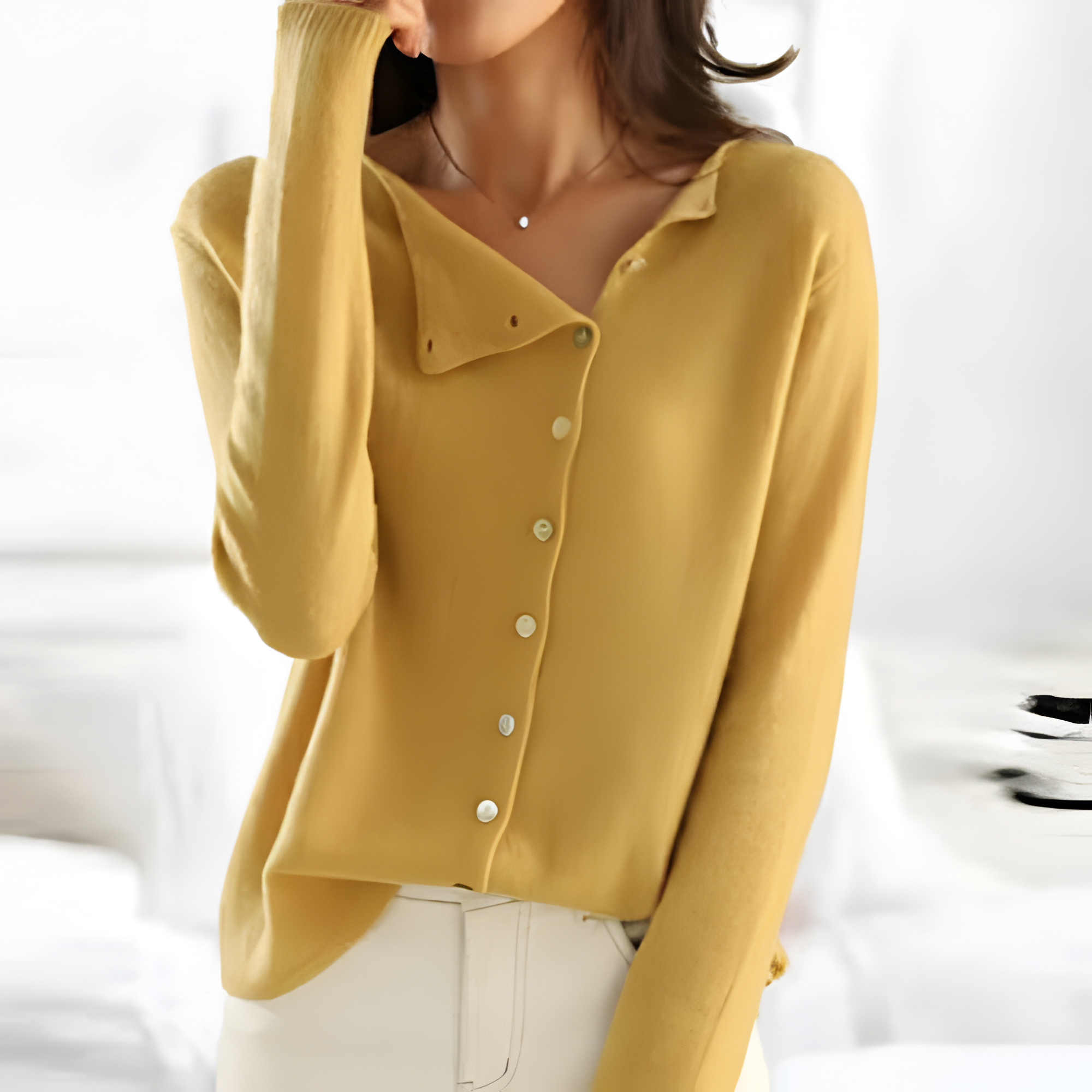 Button-Front V-Neck Top | Women’s Long Sleeve Style