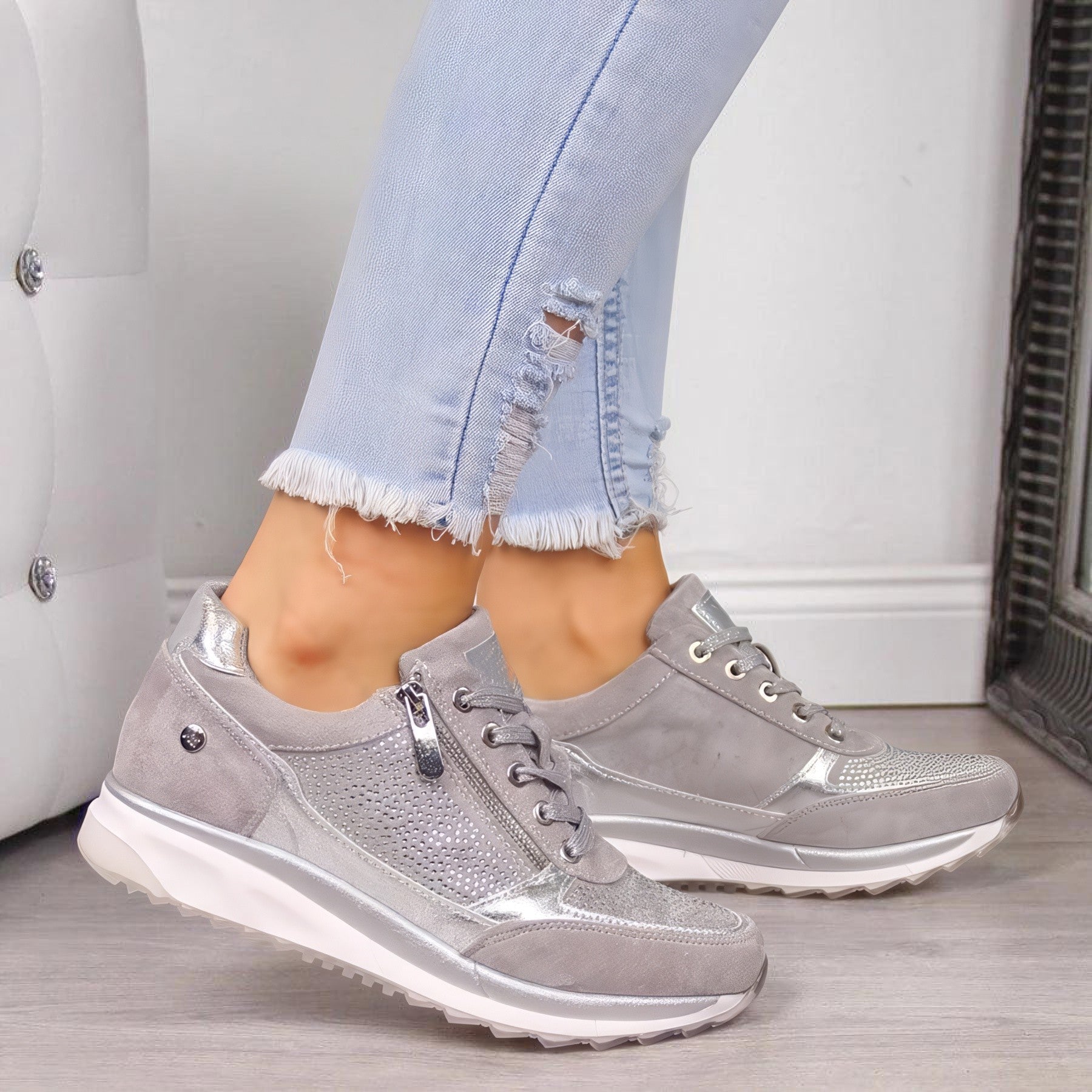 Women's Sparkly Lace-Up Sneakers | Wedge