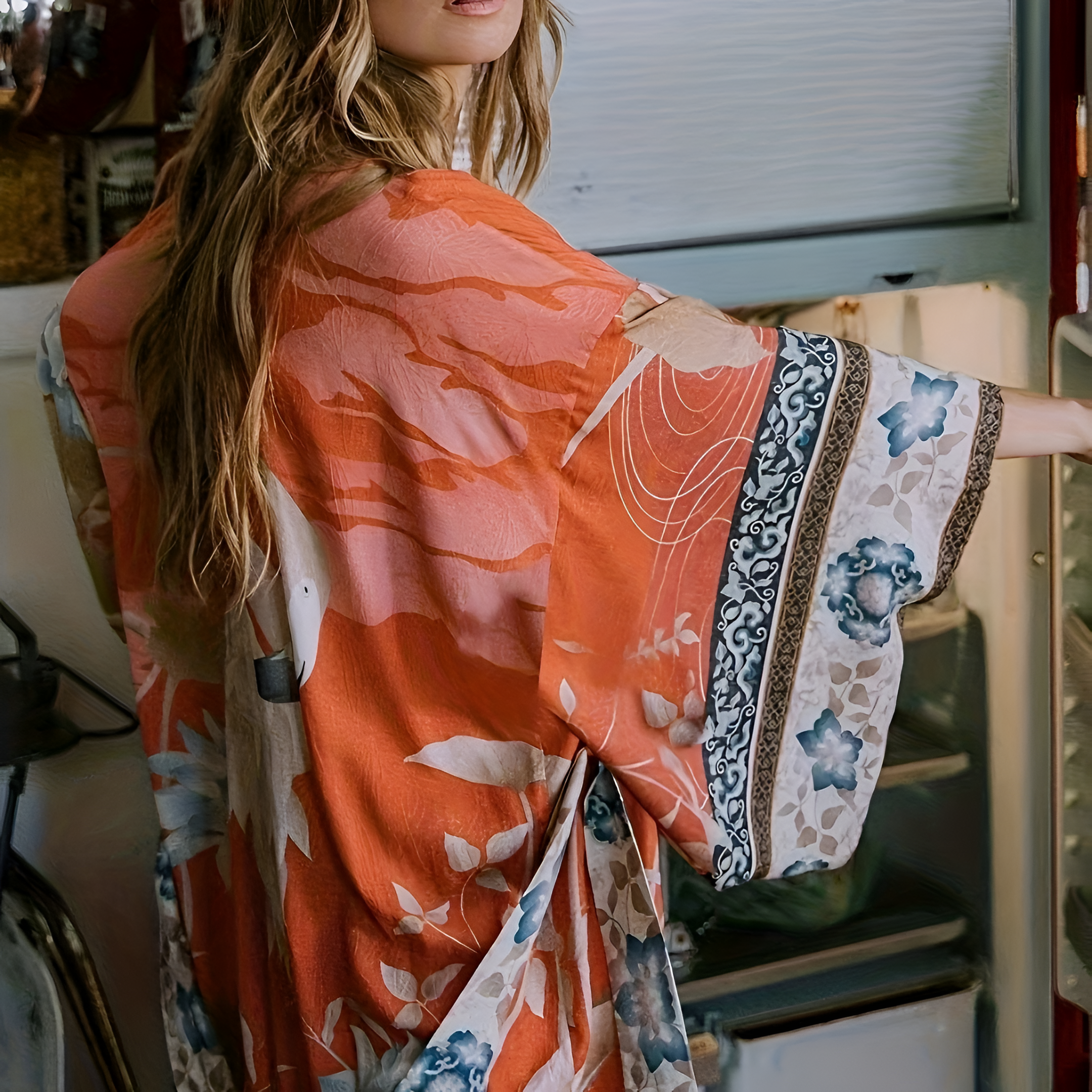 Women's Floral Print Kimono Dress | Maxi