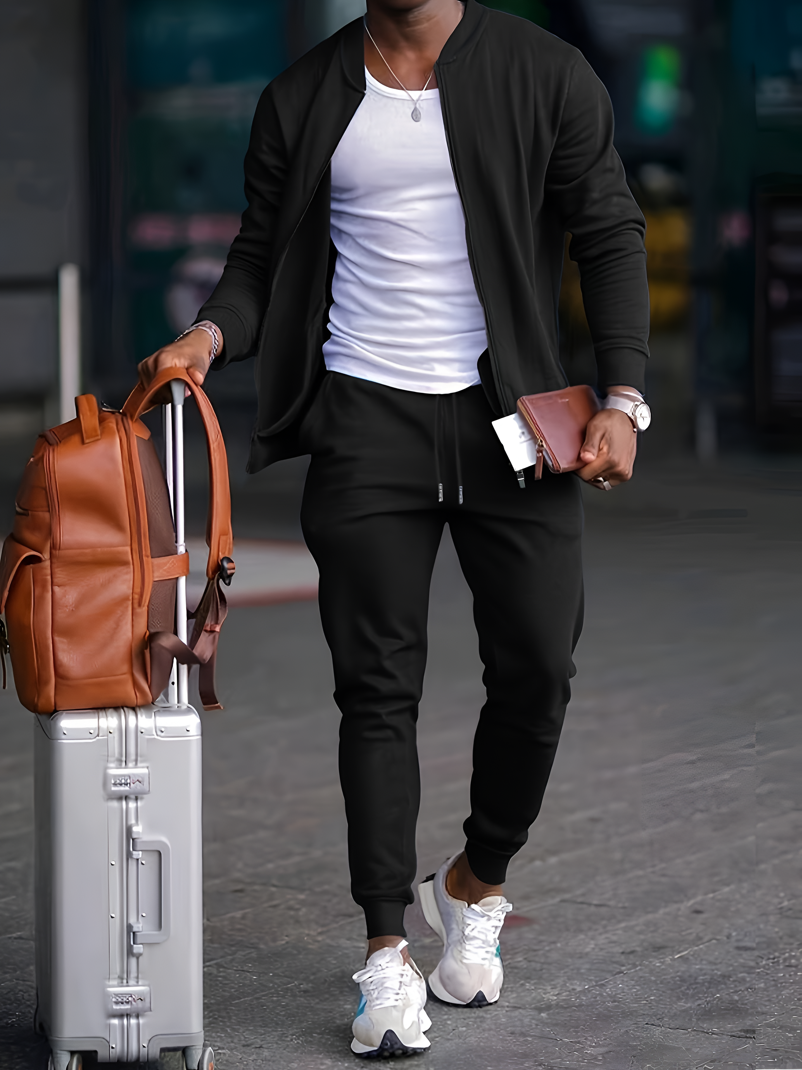 Sporty Tracksuit Set | Men's Full-Zip Jacket Drawstring Trousers