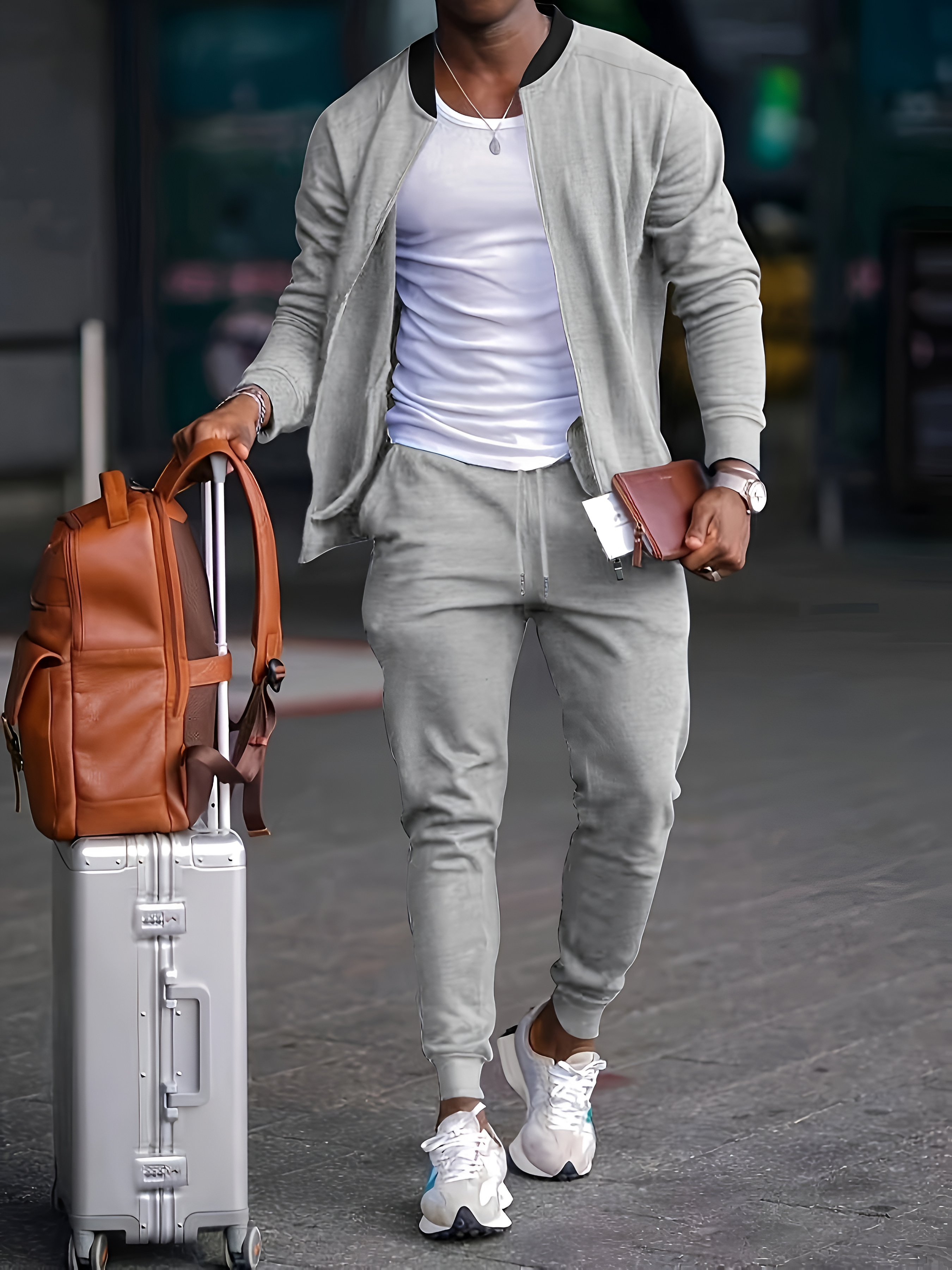 Sporty Tracksuit Set | Men's Full-Zip Jacket Drawstring Trousers