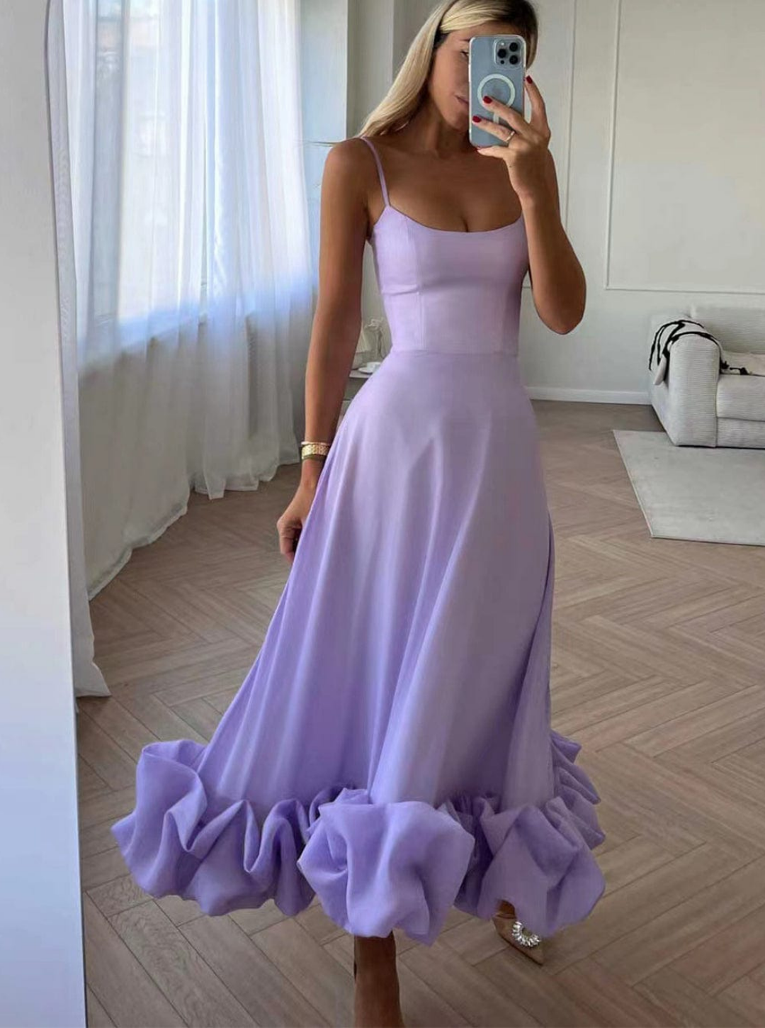 Women's Summer Formal Dress | Thin Strap and Ruffled Hem