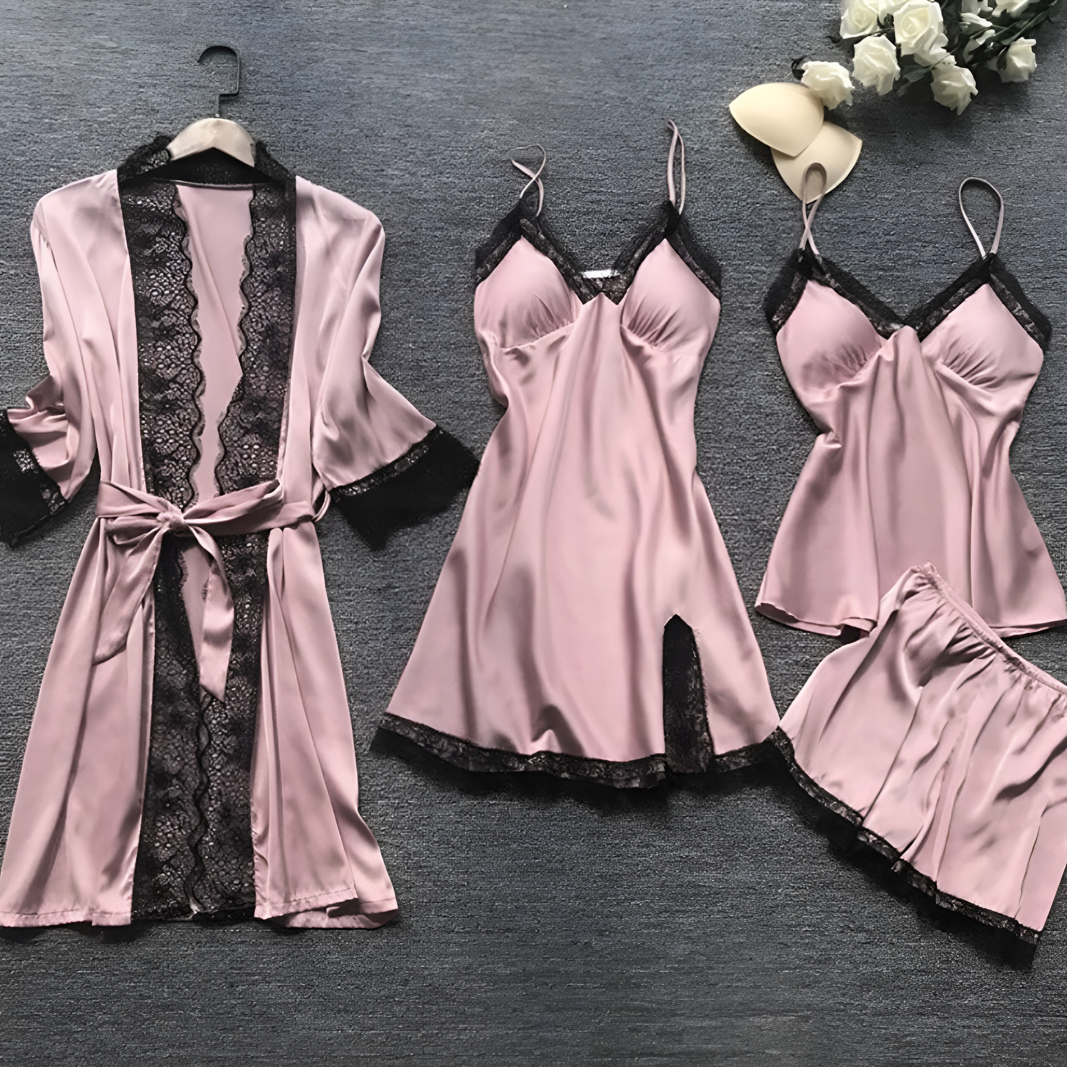 Women's Satin Pajamas | 4 Piece