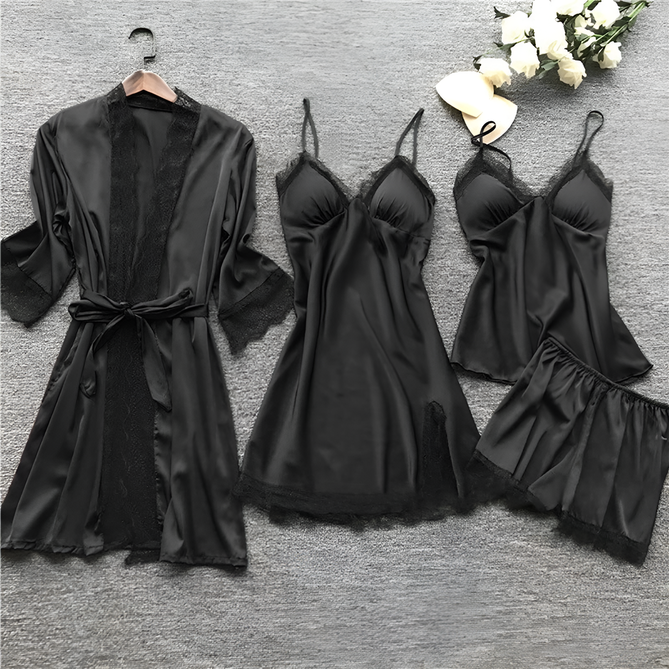 Women's Satin Pajamas | 4 Piece