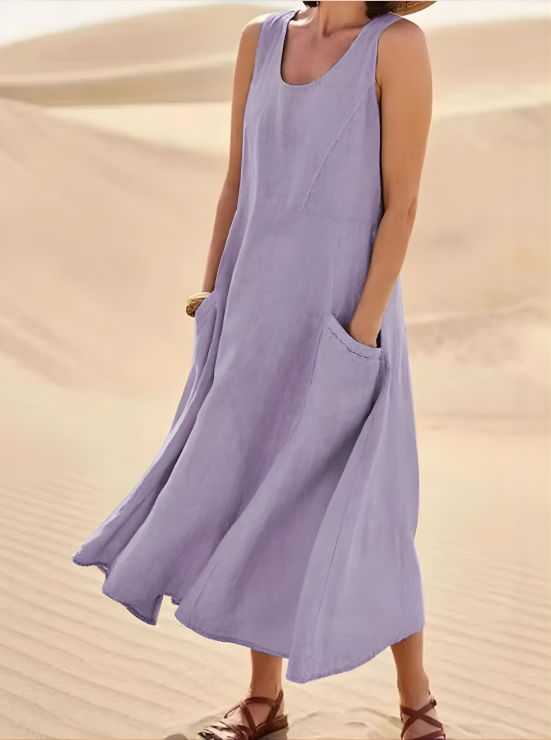 Women’s Summer Sleeveless Midi Dress | Pocket Detail