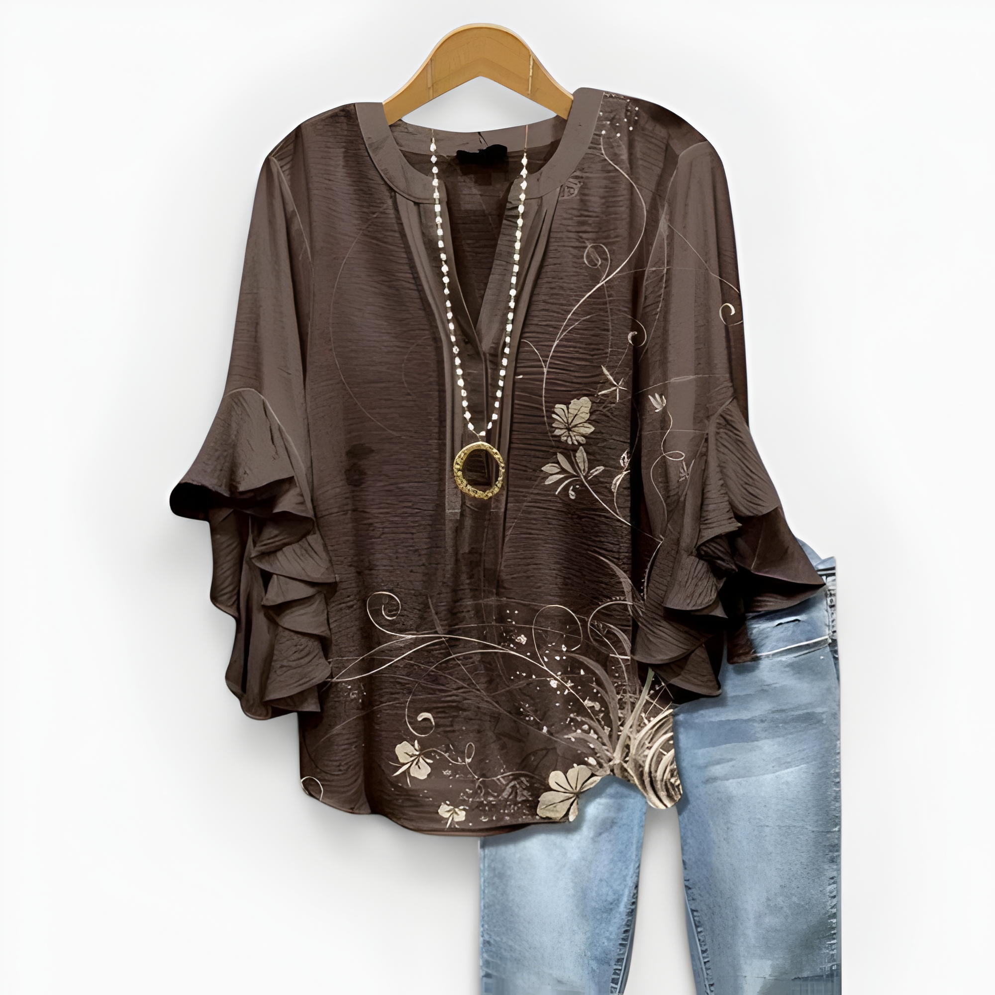 Women's Floral Print Ruffle Sleeve Blouse | Summer