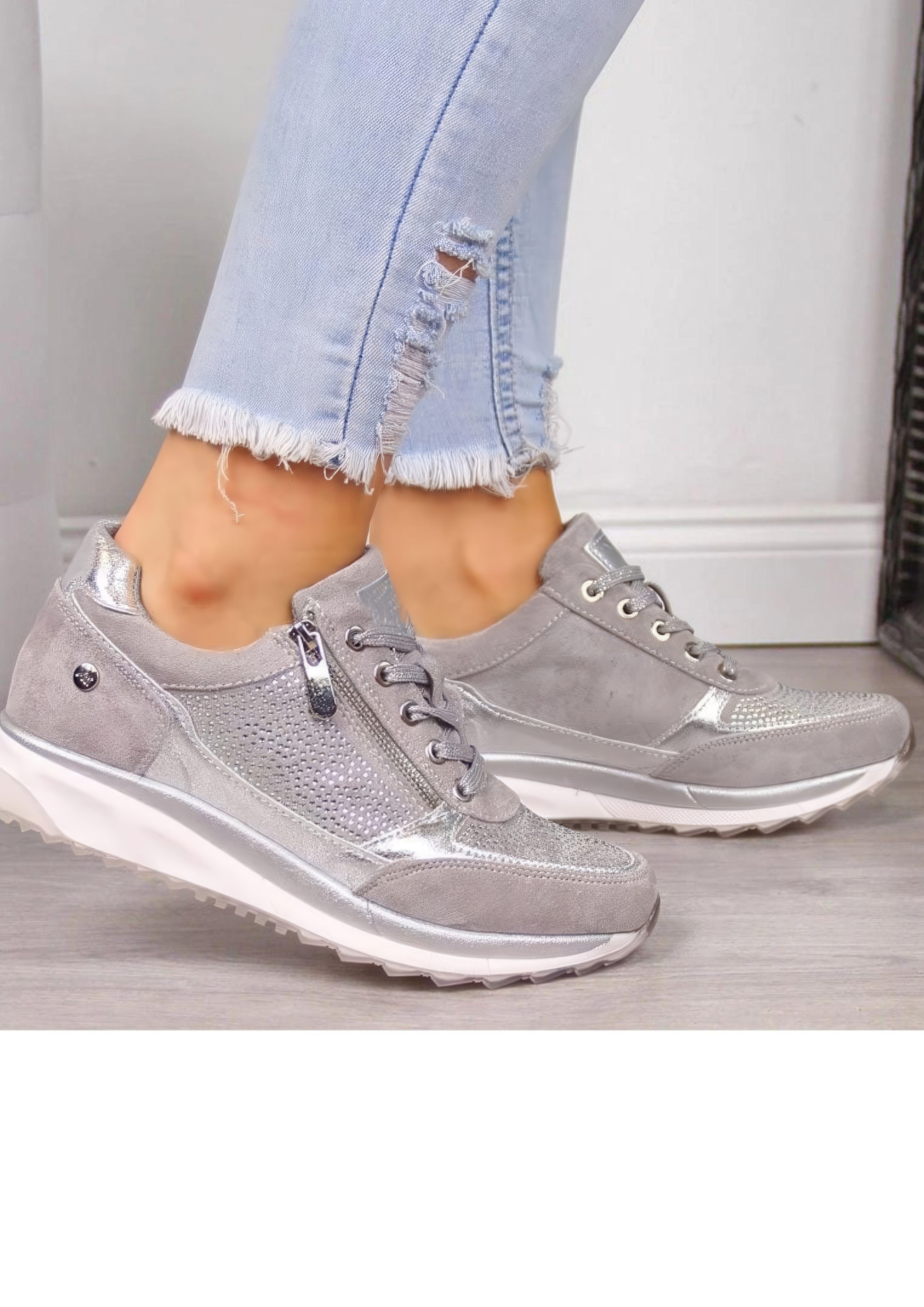 Women's Sparkly Lace-Up Sneakers | Wedge