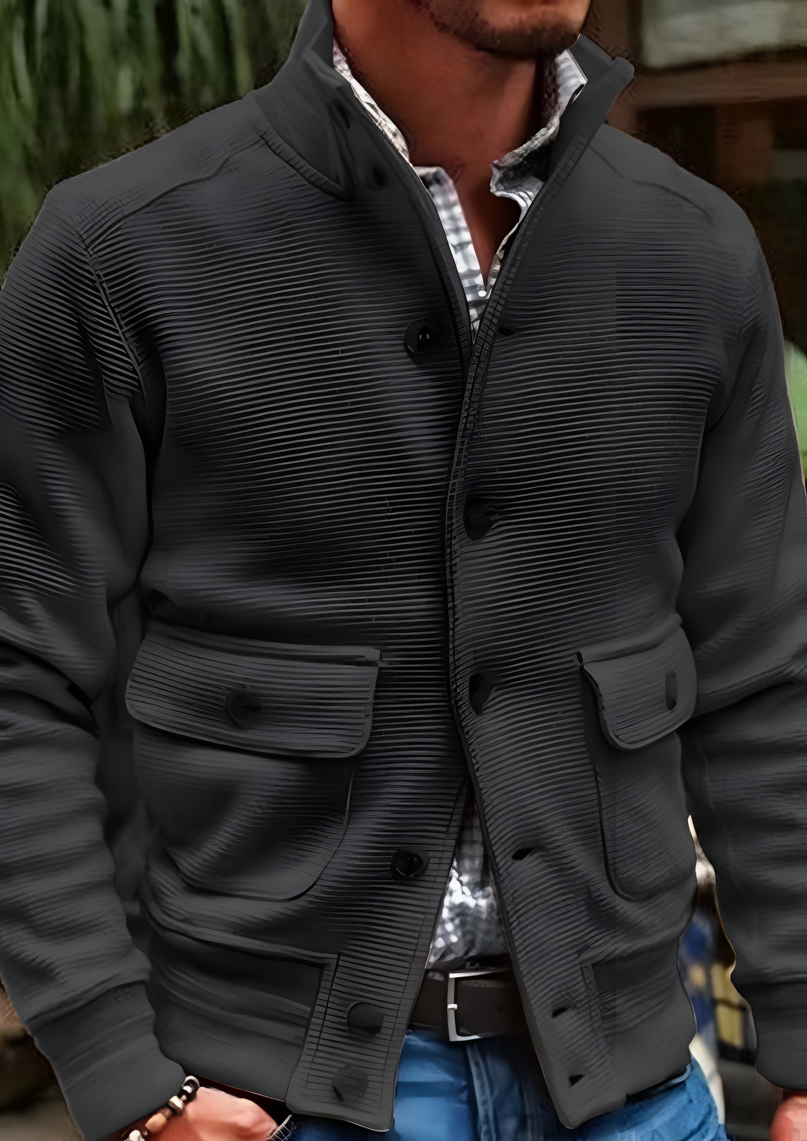 Stand Collar Jacket | Men's Button Up