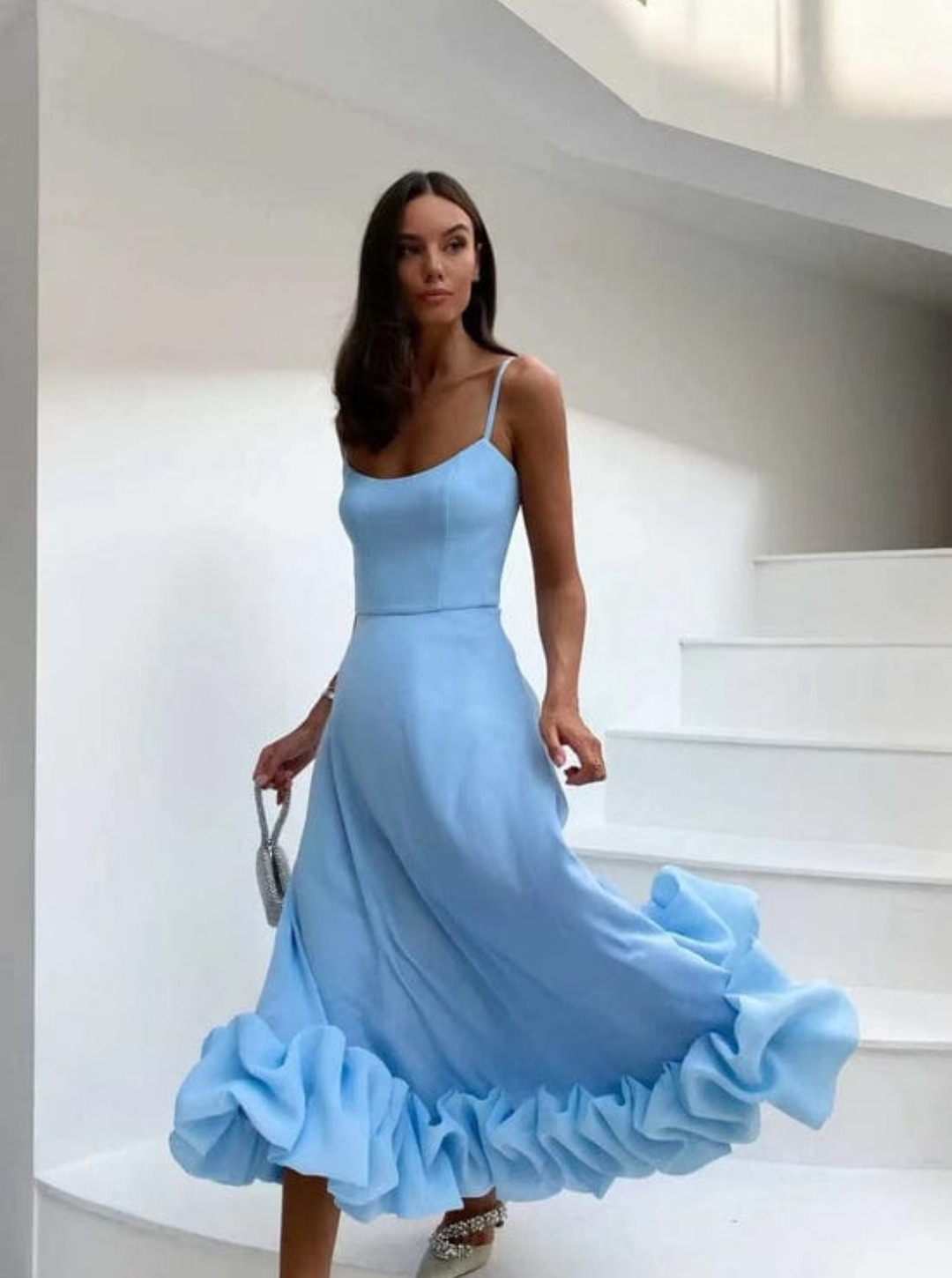 Women's Summer Formal Dress | Thin Strap and Ruffled Hem