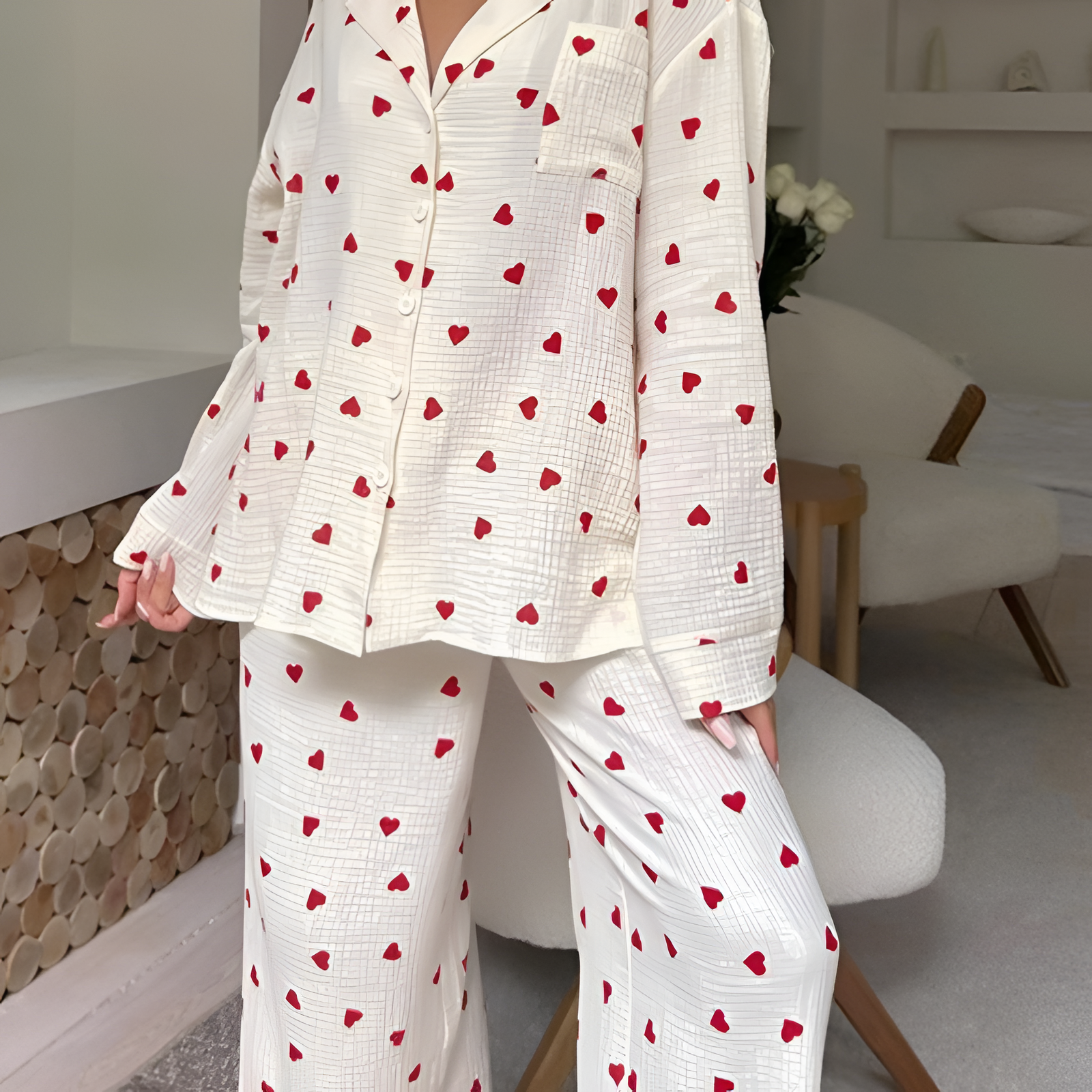 Women's Heart Pattern Loungewear | Two Piece