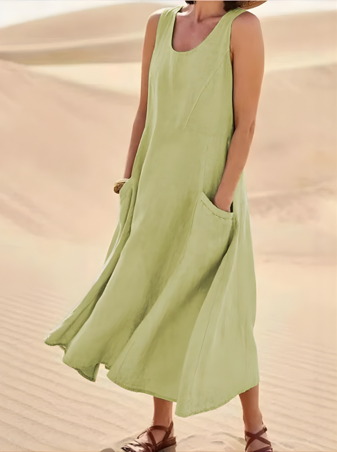 Women’s Summer Sleeveless Midi Dress | Pocket Detail