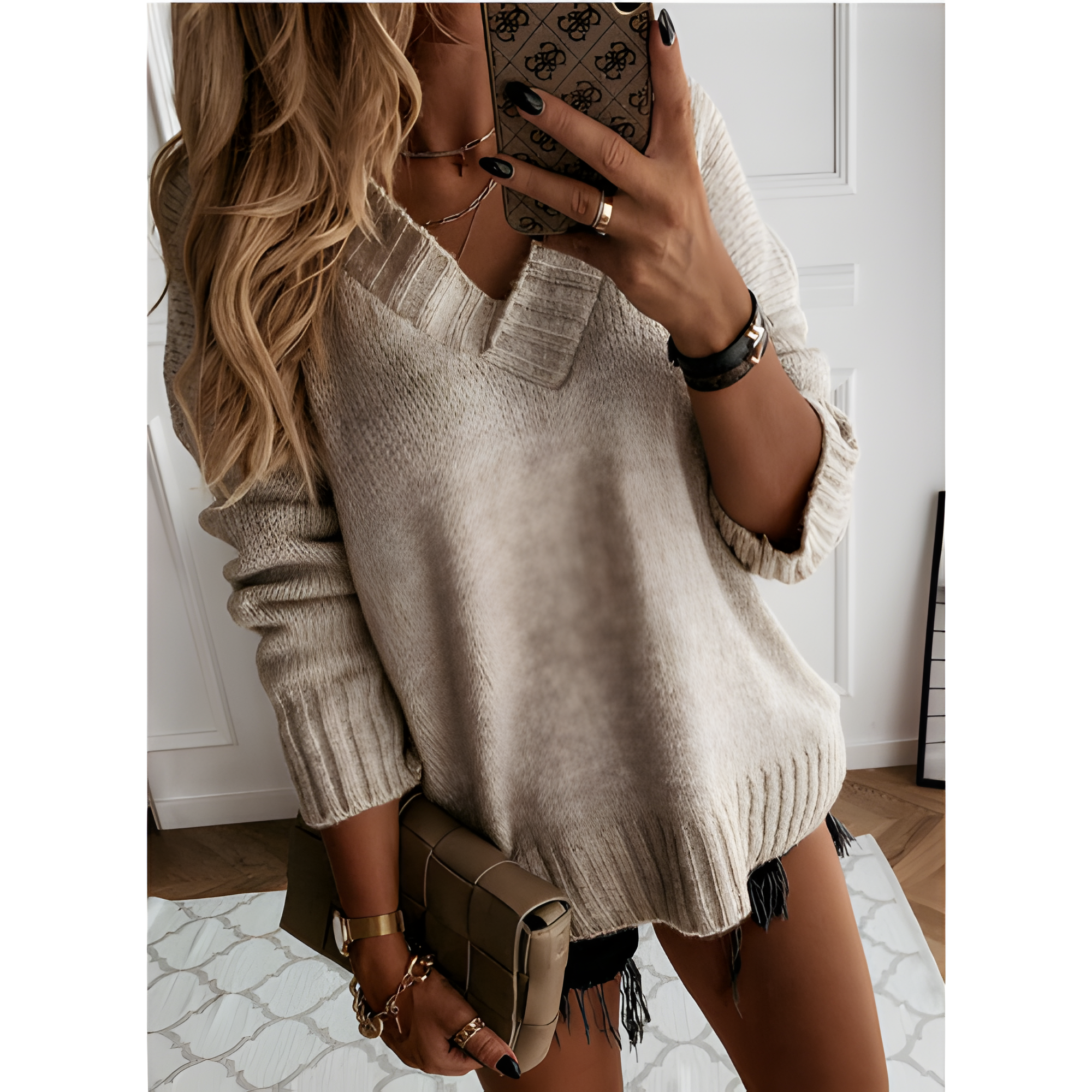 V-Neck Sweater – Women’s Relaxed Long Sleeve Knit