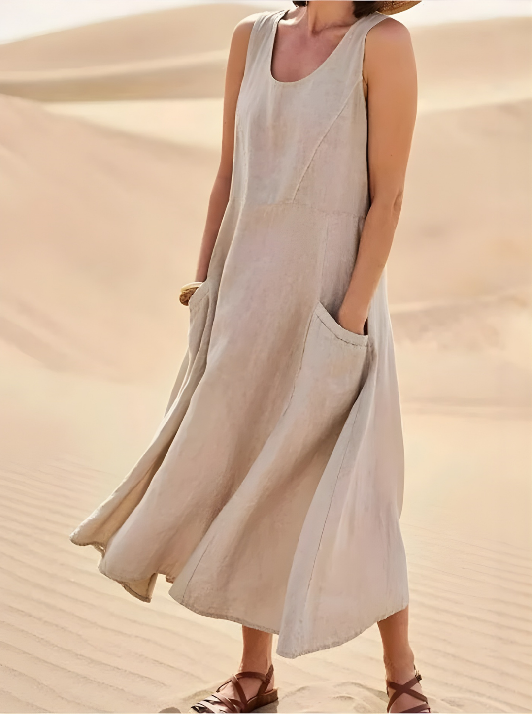 Women’s Summer Sleeveless Midi Dress | Pocket Detail