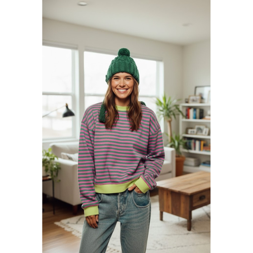 Women's Striped Crewneck Sweatshirt | Knitted