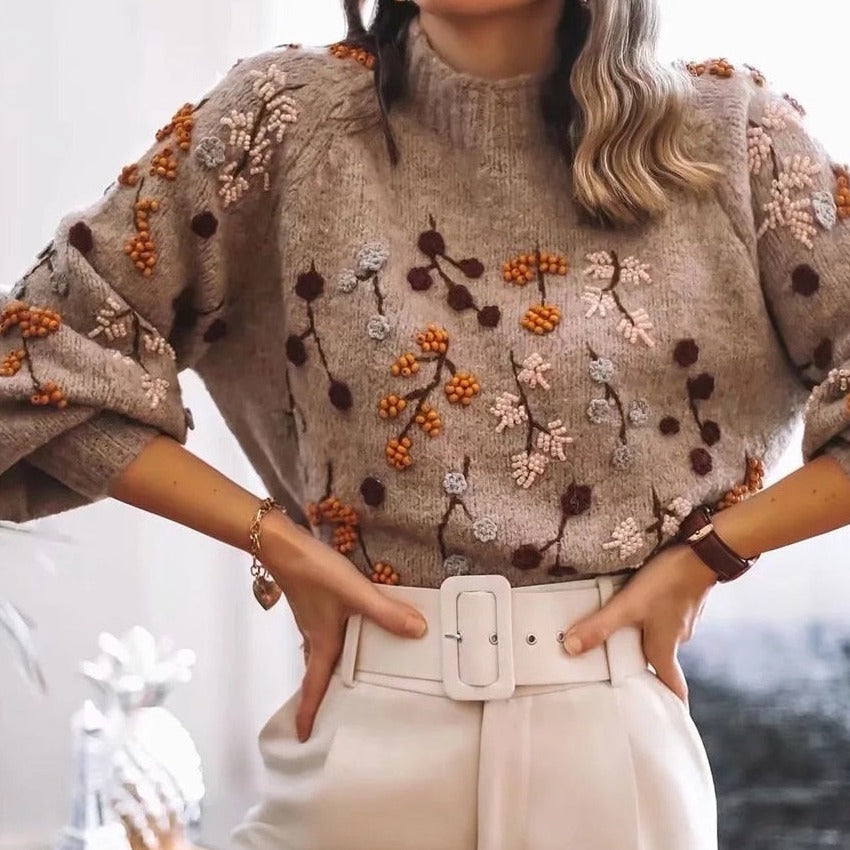 Beaded Embroided Jumper | Women's Mock Neck