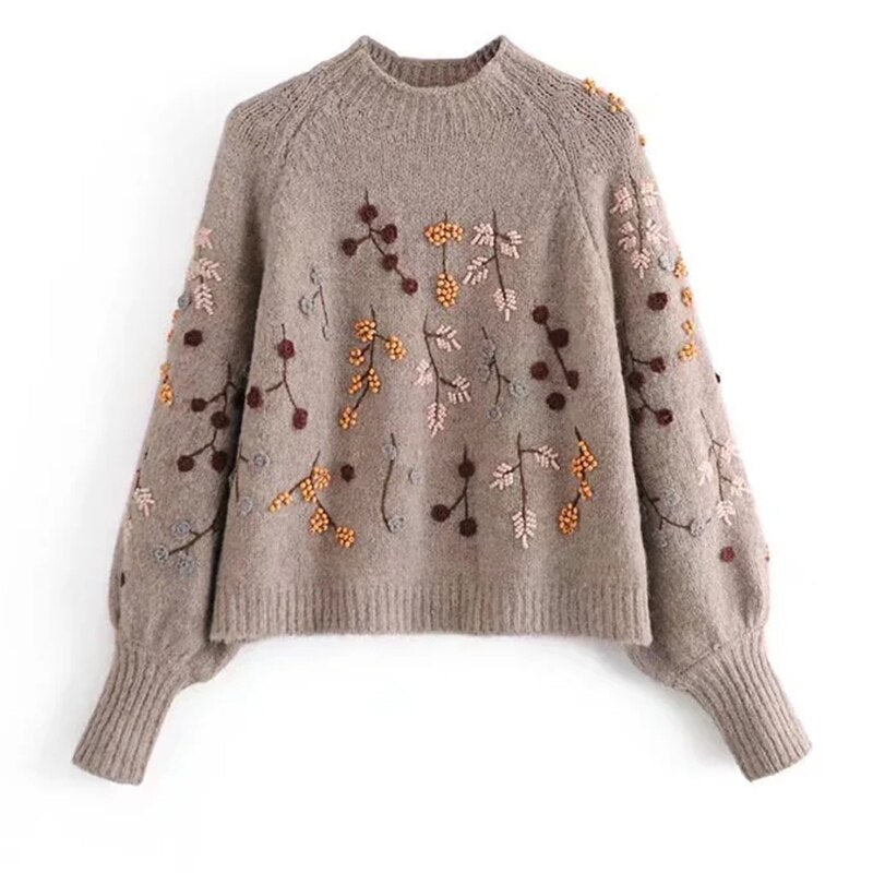 Beaded Embroided Jumper | Women's Mock Neck