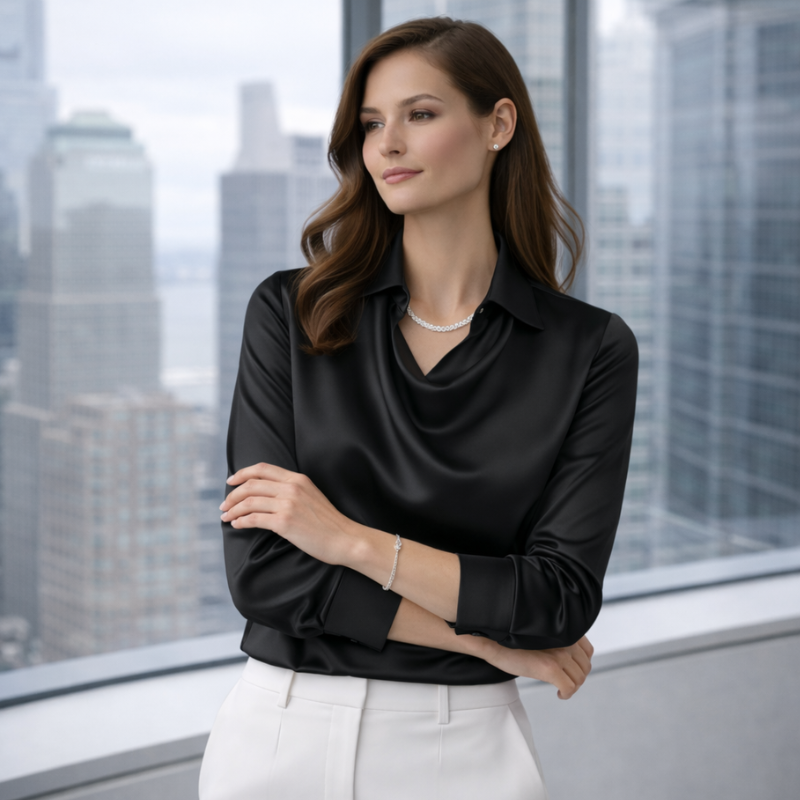 Women’s Draped Neck Blouse | Long Sleeve