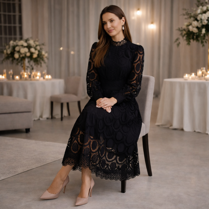 Women’s Puffed Sleeve Formal Dress | Midi