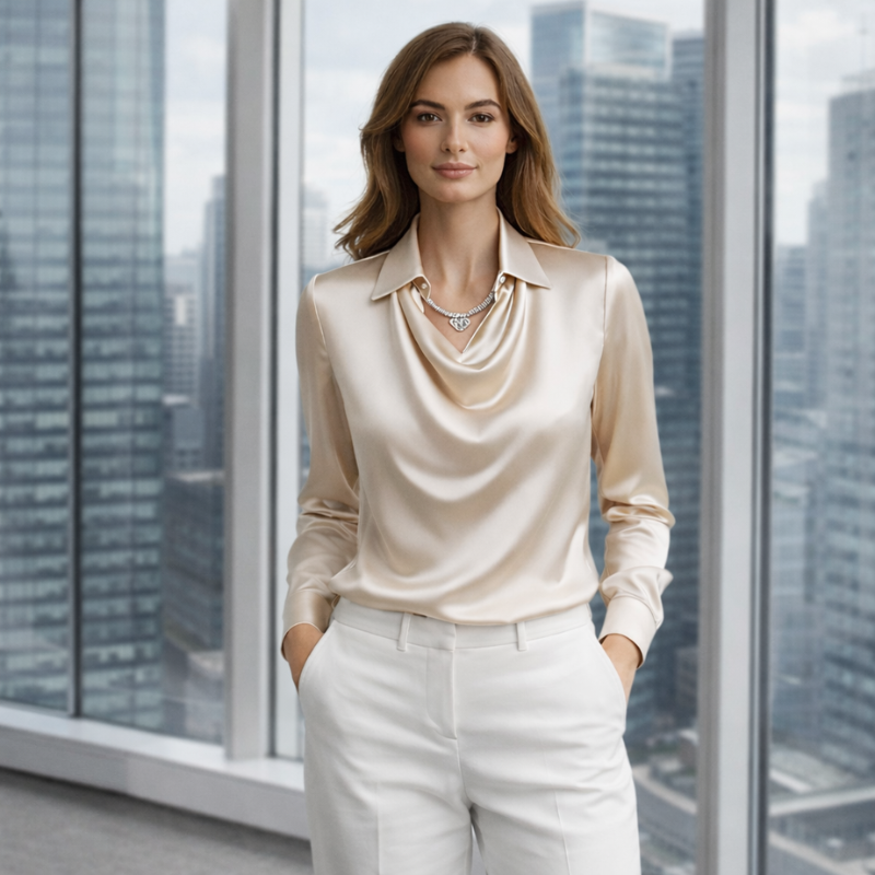 Women’s Draped Neck Blouse | Long Sleeve
